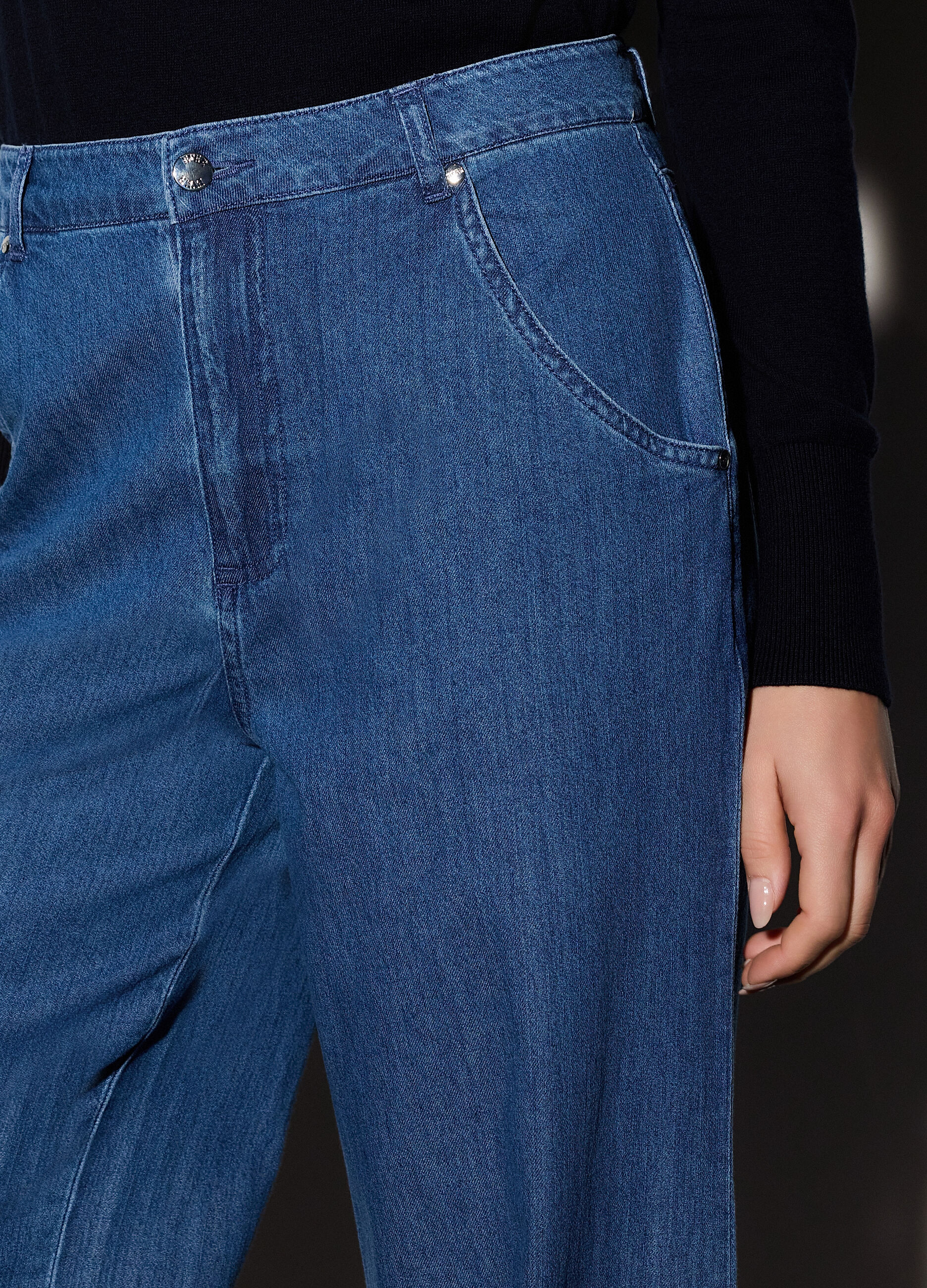 Pantaloni wide leg in denim donna_3