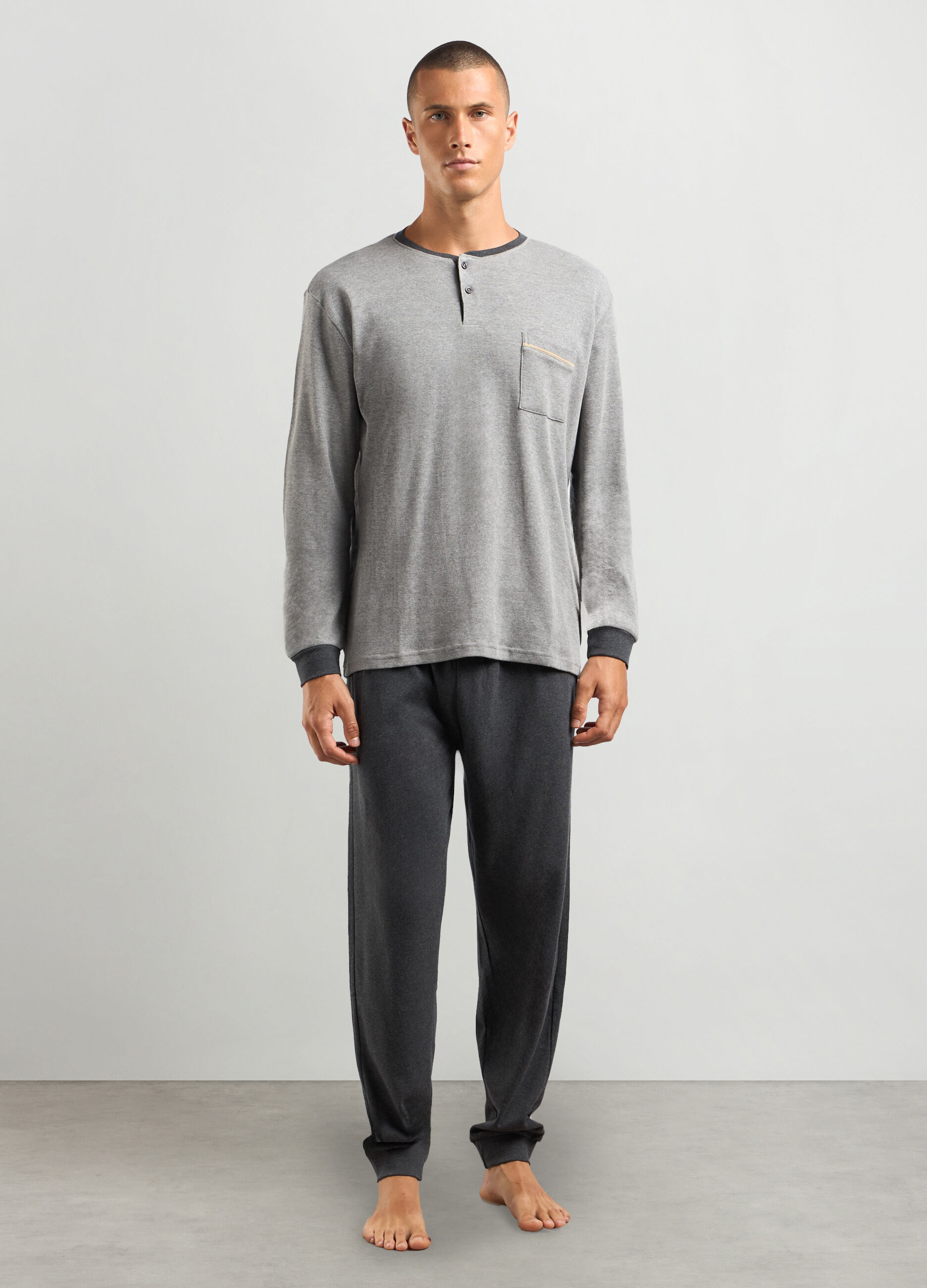Set pigiama lungo in interlock di puro cotone uomo_0