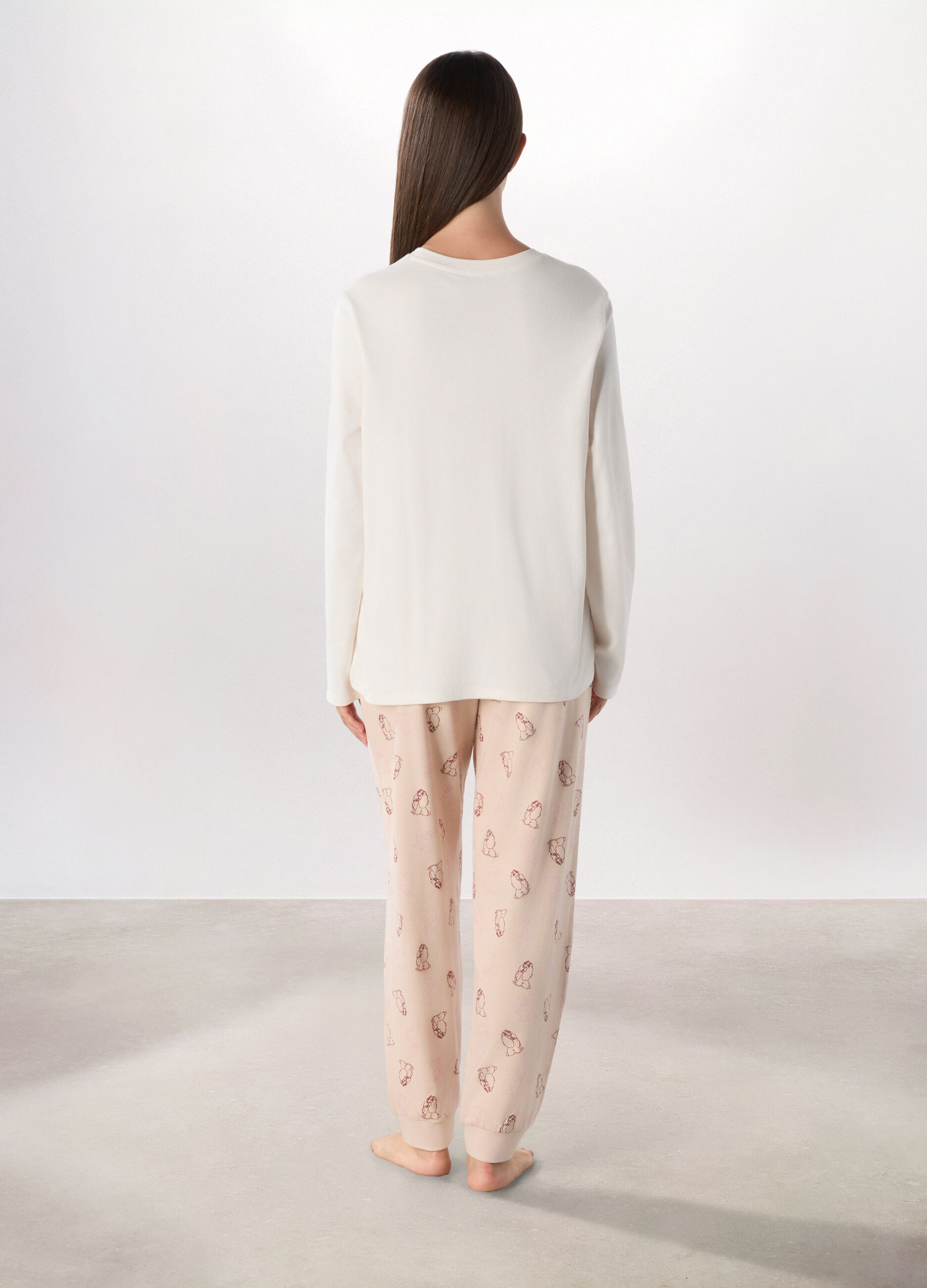 Set pigiama lungo in puro cotone interlock donna_1