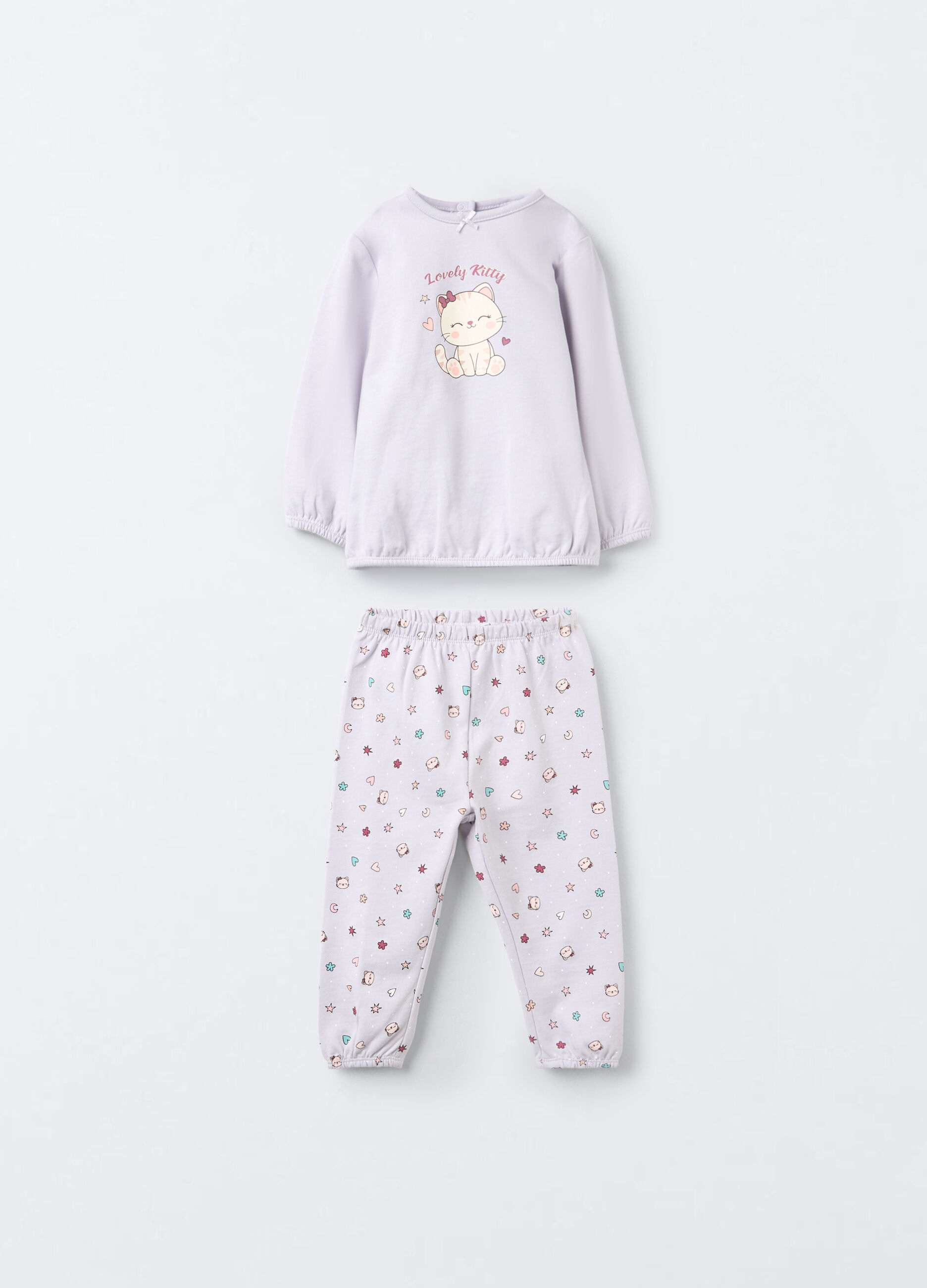 Set pigiama lungo in felpa di puro cotone neonata_0