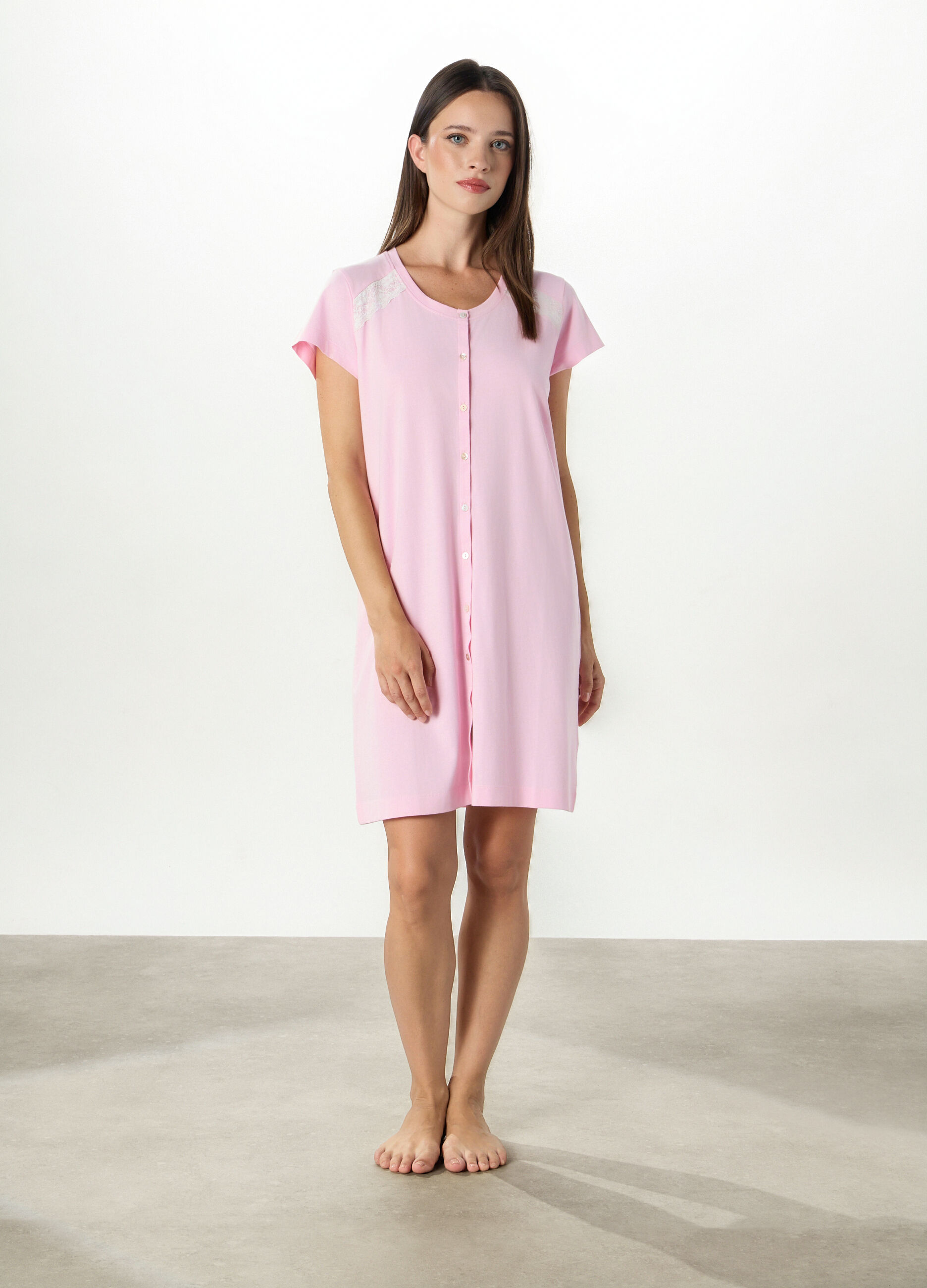 Camicia da notte in puro cotone a maniche corte donna_0