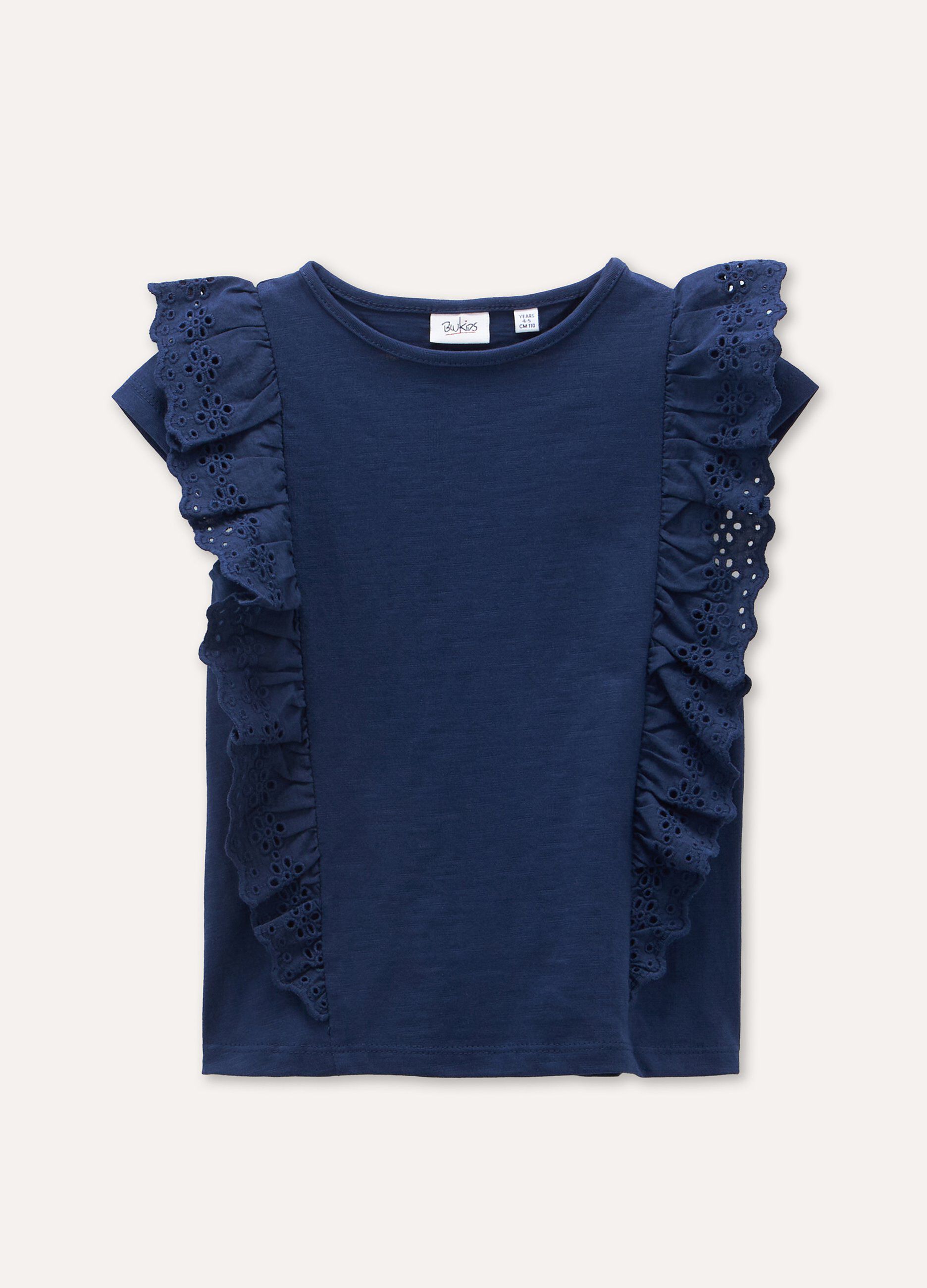 T-shirt in puro cotone con inserti sangallo bambina_0