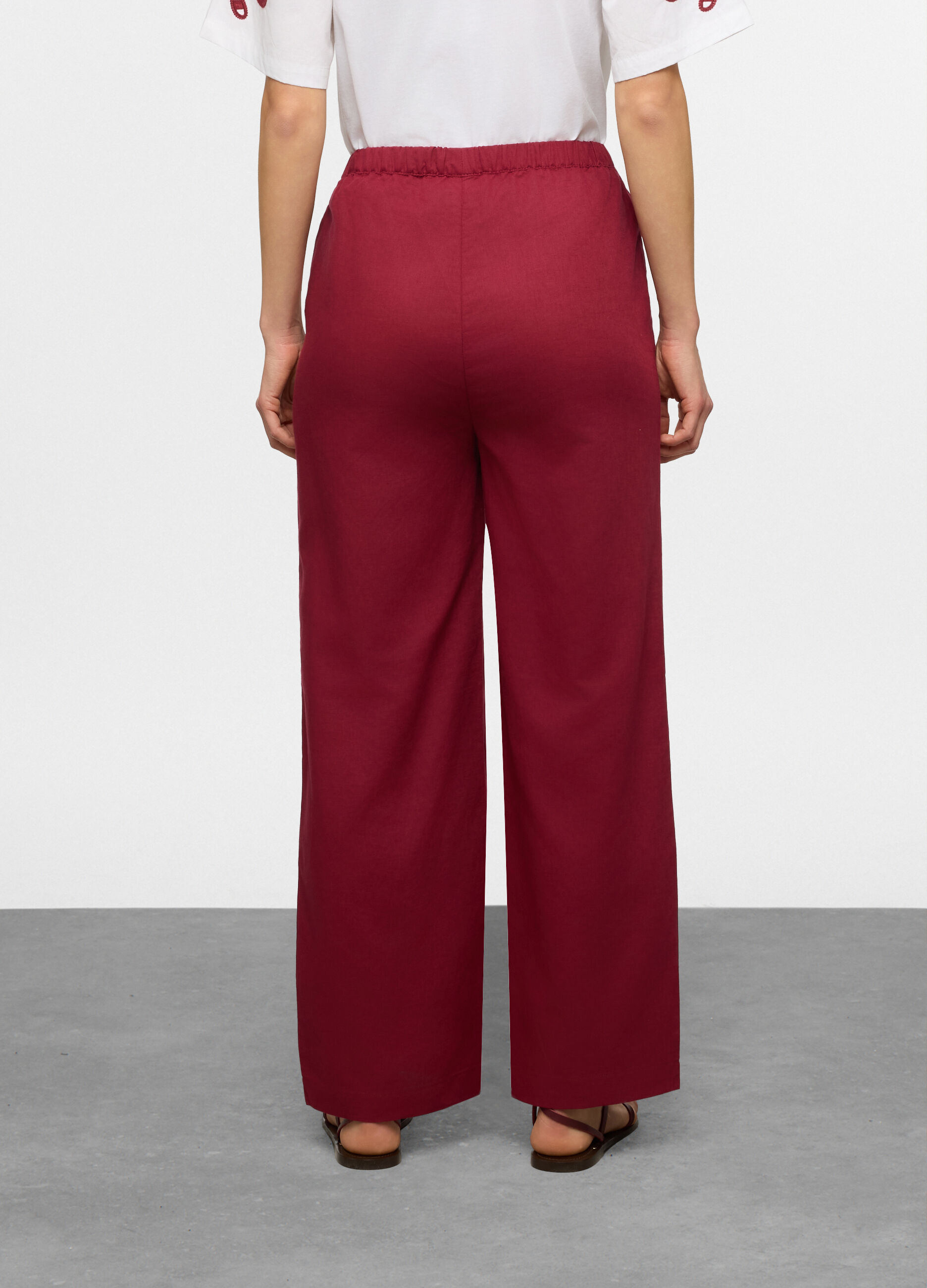 Pantaloni wide leg misto lino donna_1