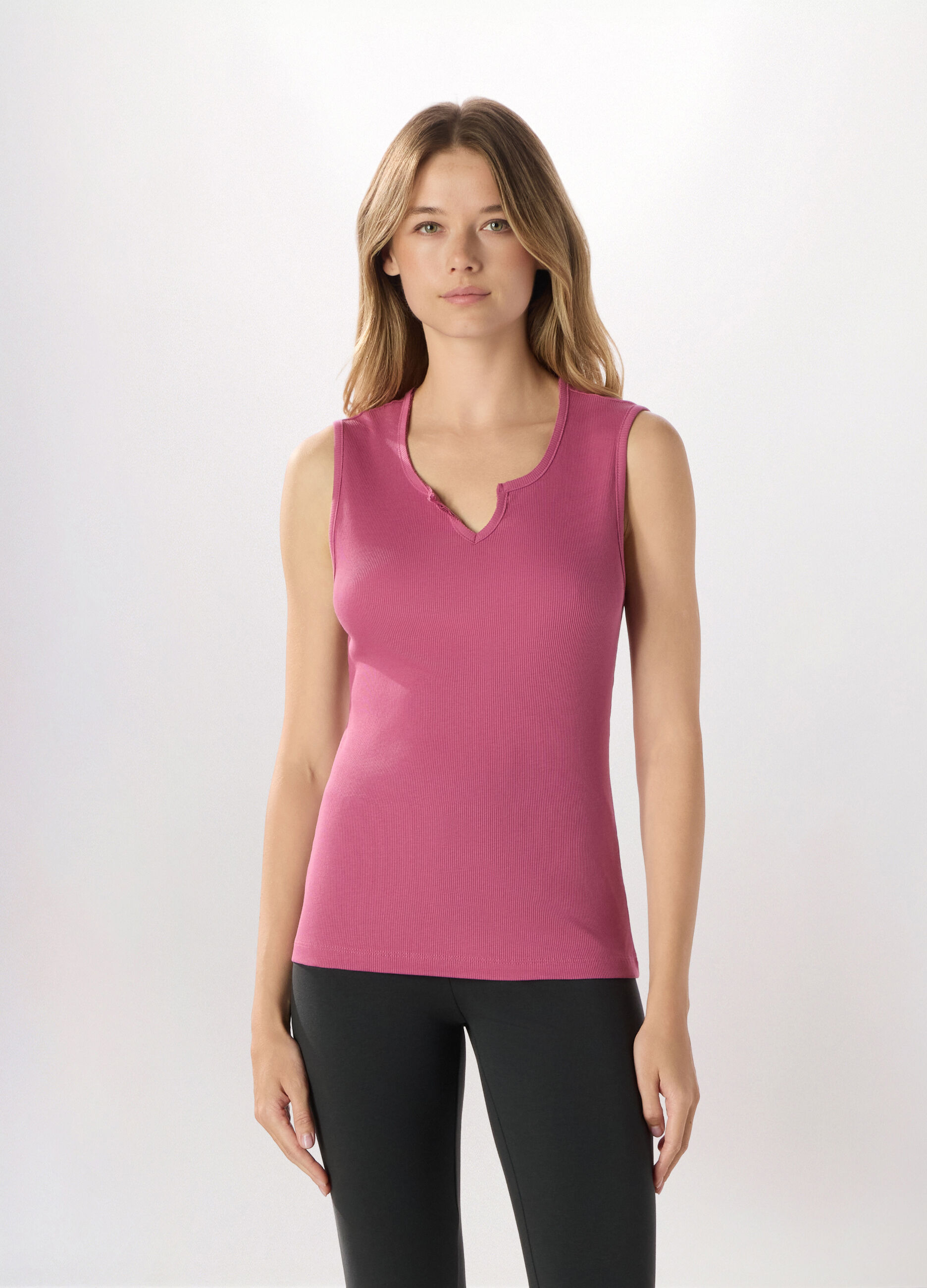 Canotta in costina di puro cotone donna_0