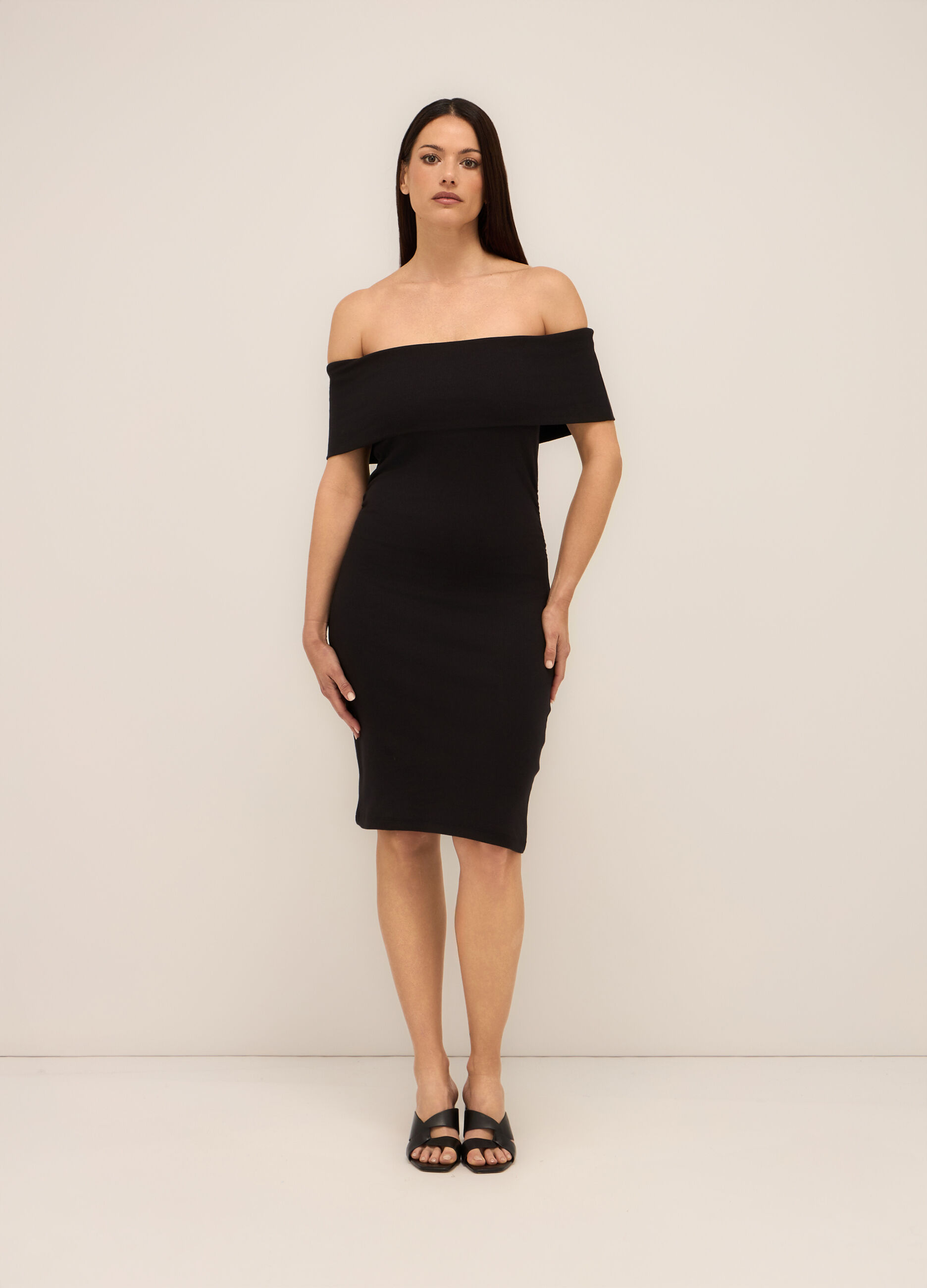 Tubino corto in costina di cotone stretch donna