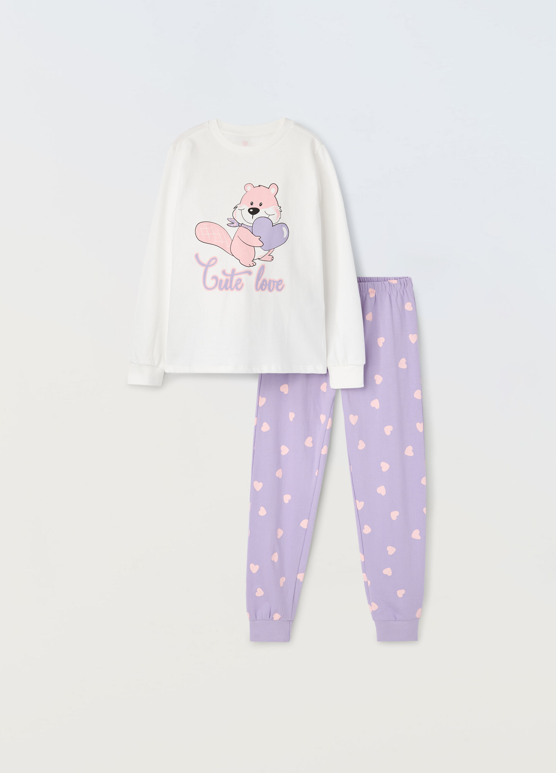 Set pigiama lungo in puro cotone bambina