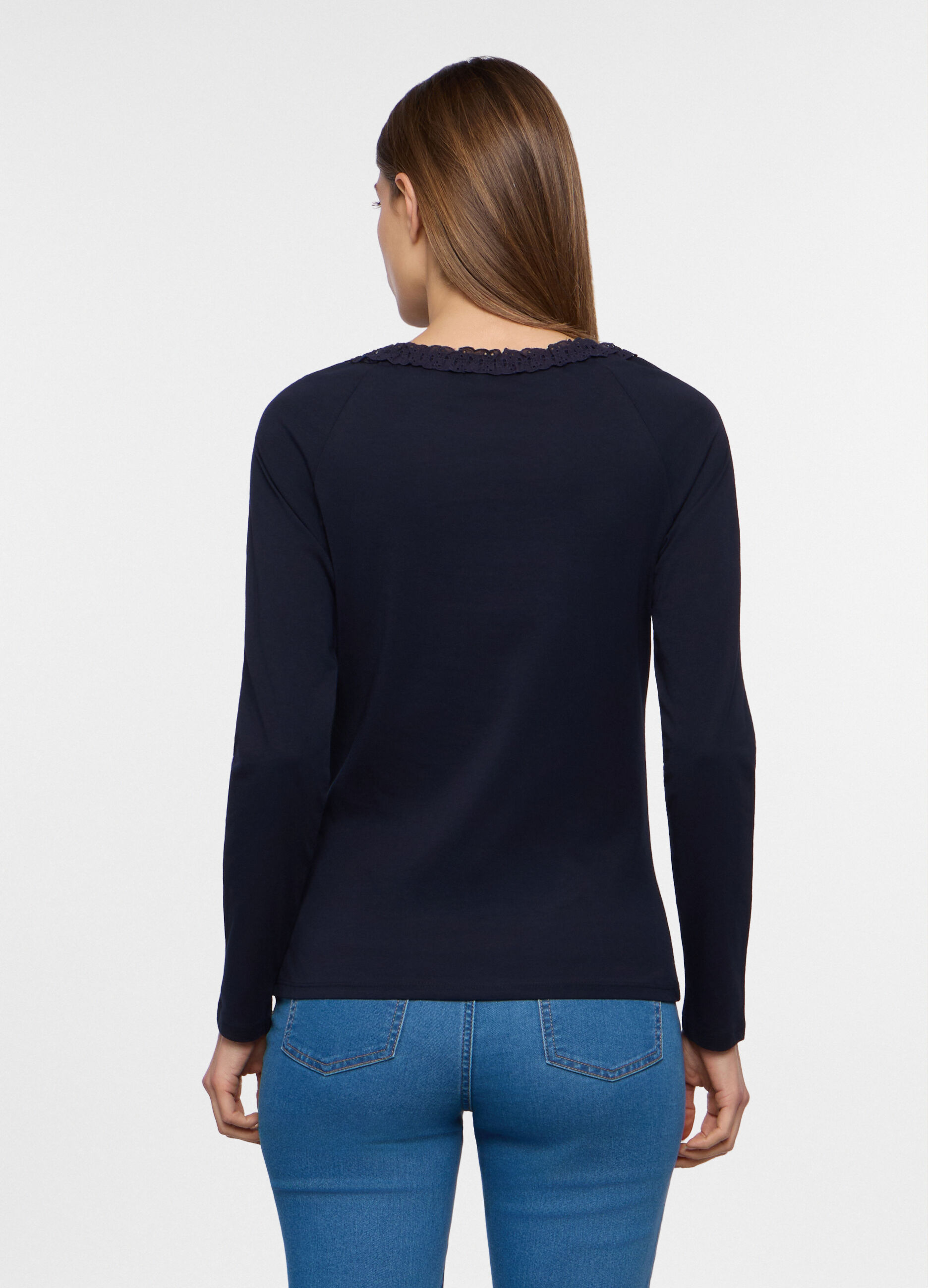 T-shirt con scollo rotondo lavorato donna_1