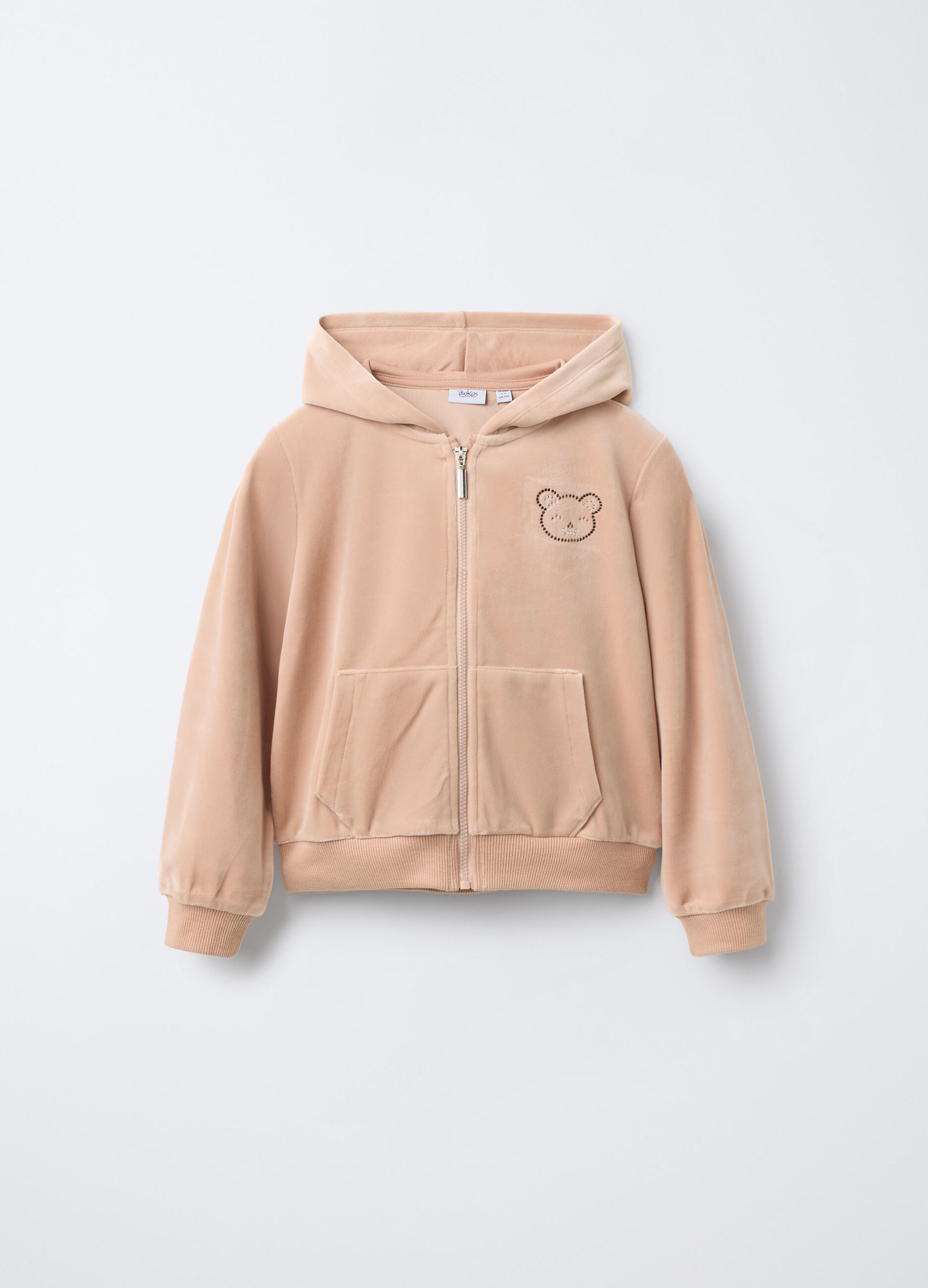 Felpa in velluto relexed fit con zip e cappuccio bambina_0