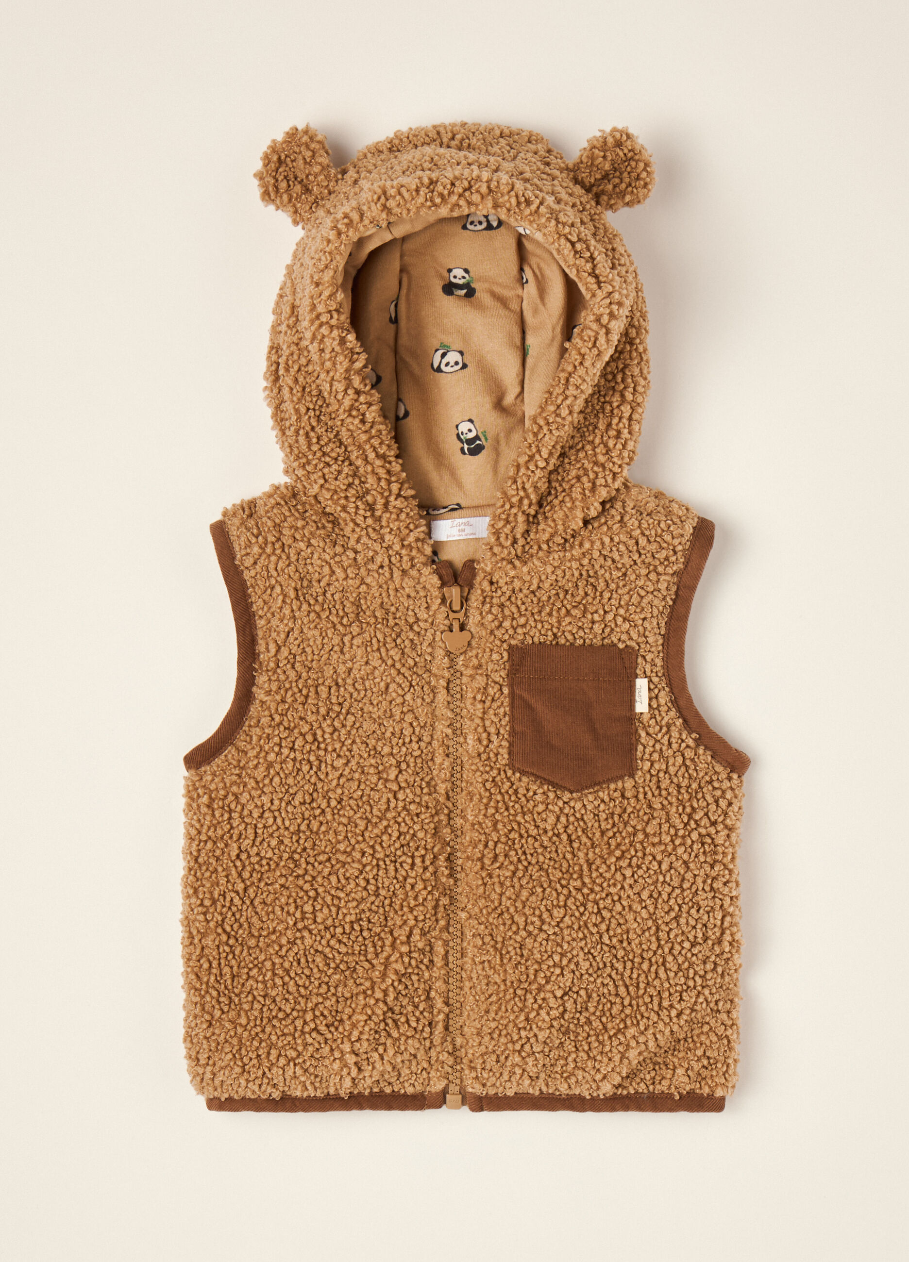 Gilet marrone con Girocollo e cappuccio_0