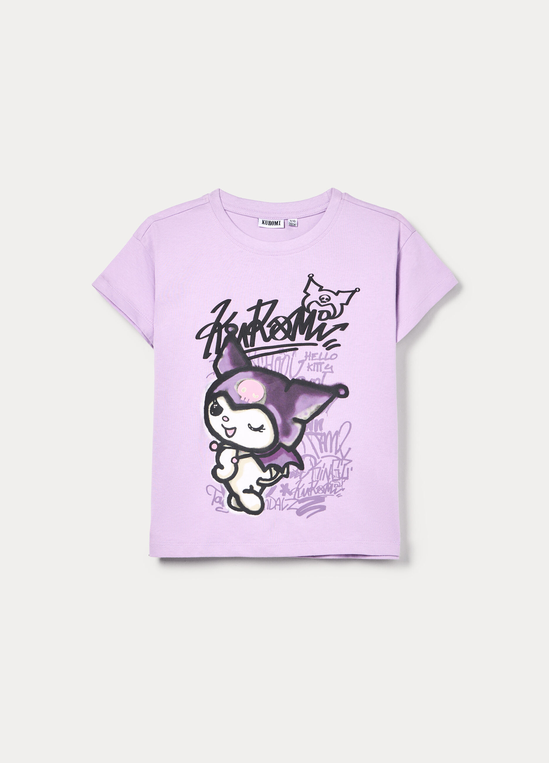 T-shirt girocollo Kuromi in jersey di puro cotone ragazza_0