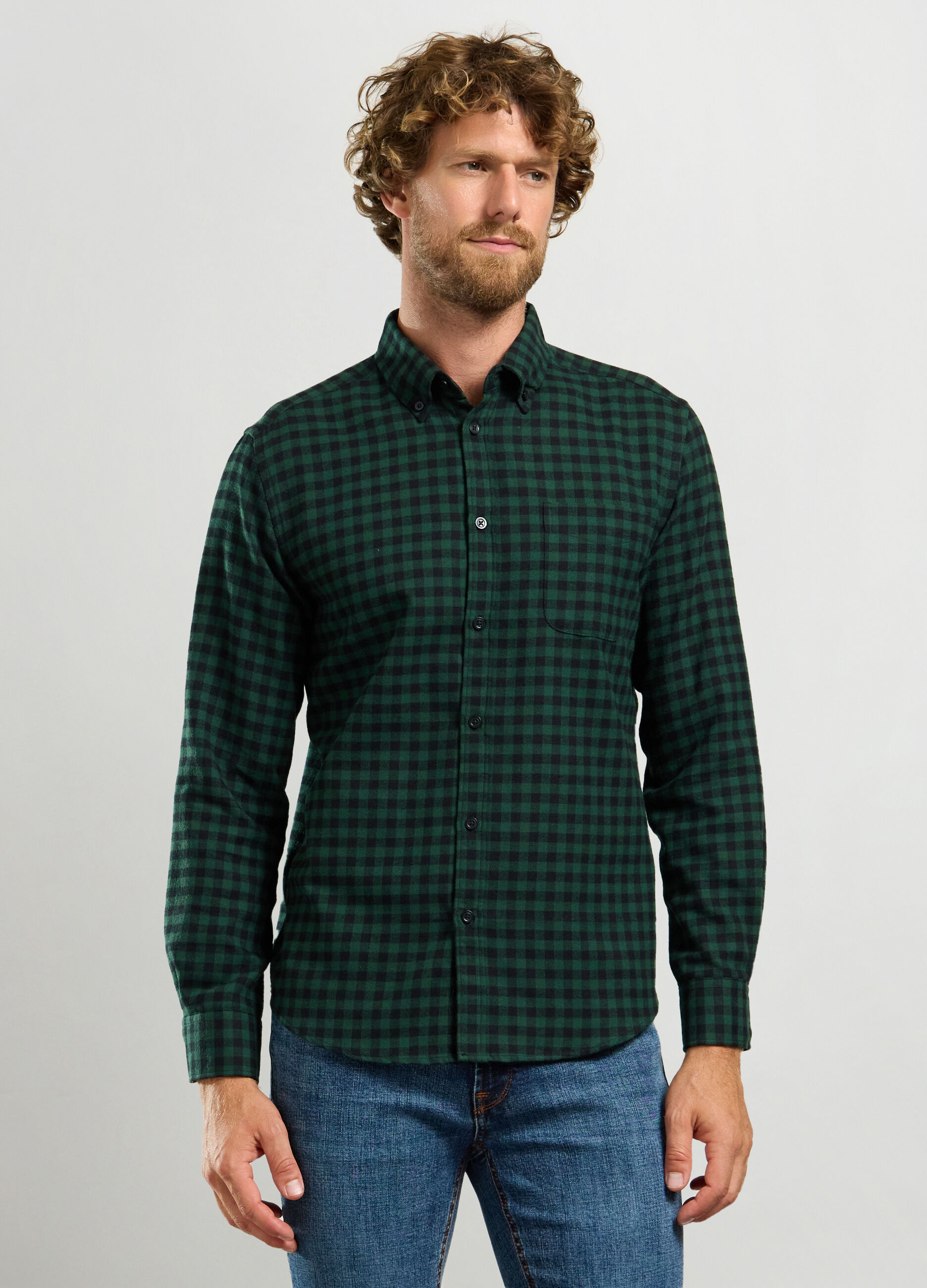 Camicia regular fit con colletto button down in flanella uomo_0