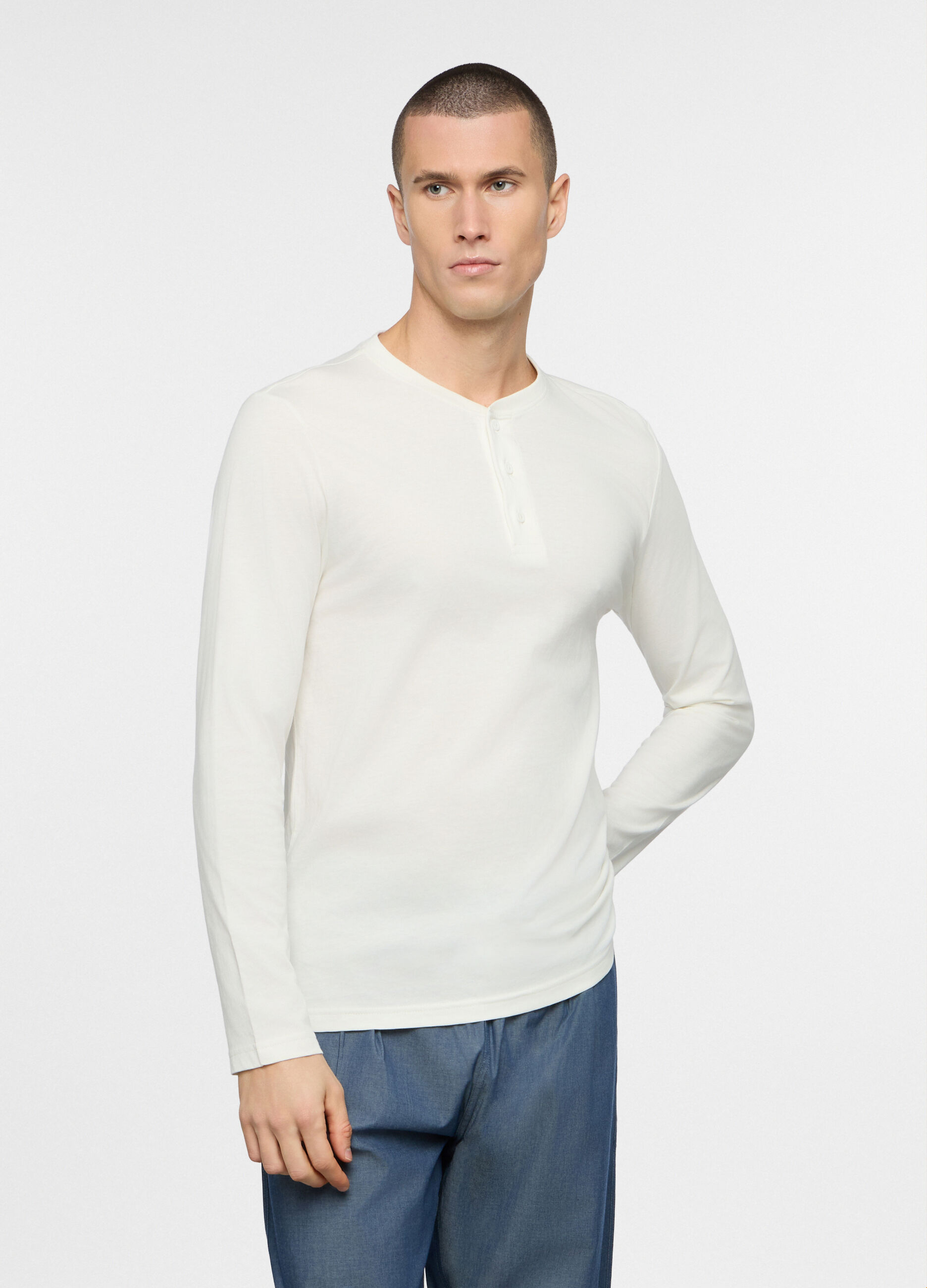 Maglia del pigiama a serafino in jersey uomo_0