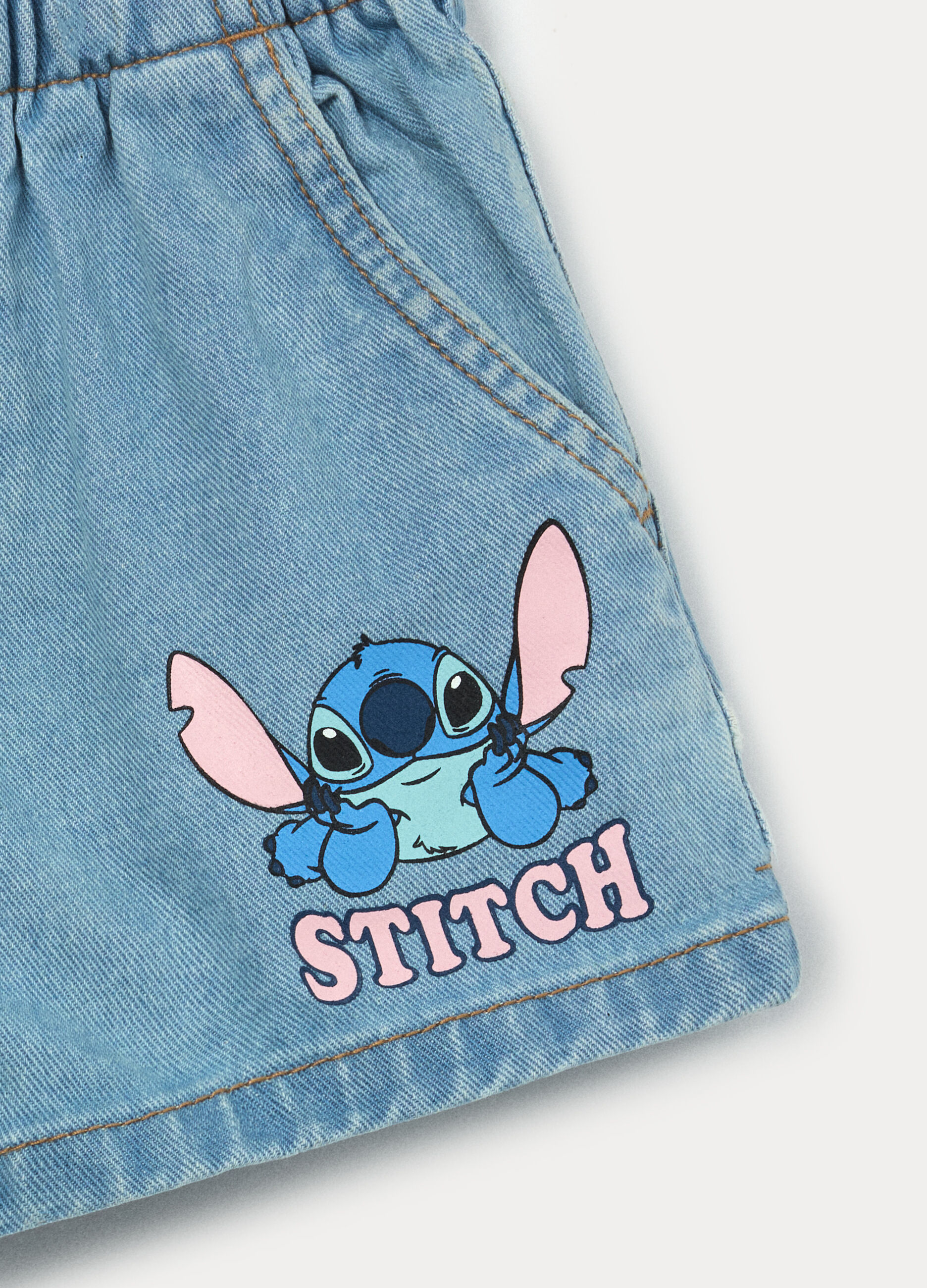 Shorts Stitch in denim di puro cotone bambina_2