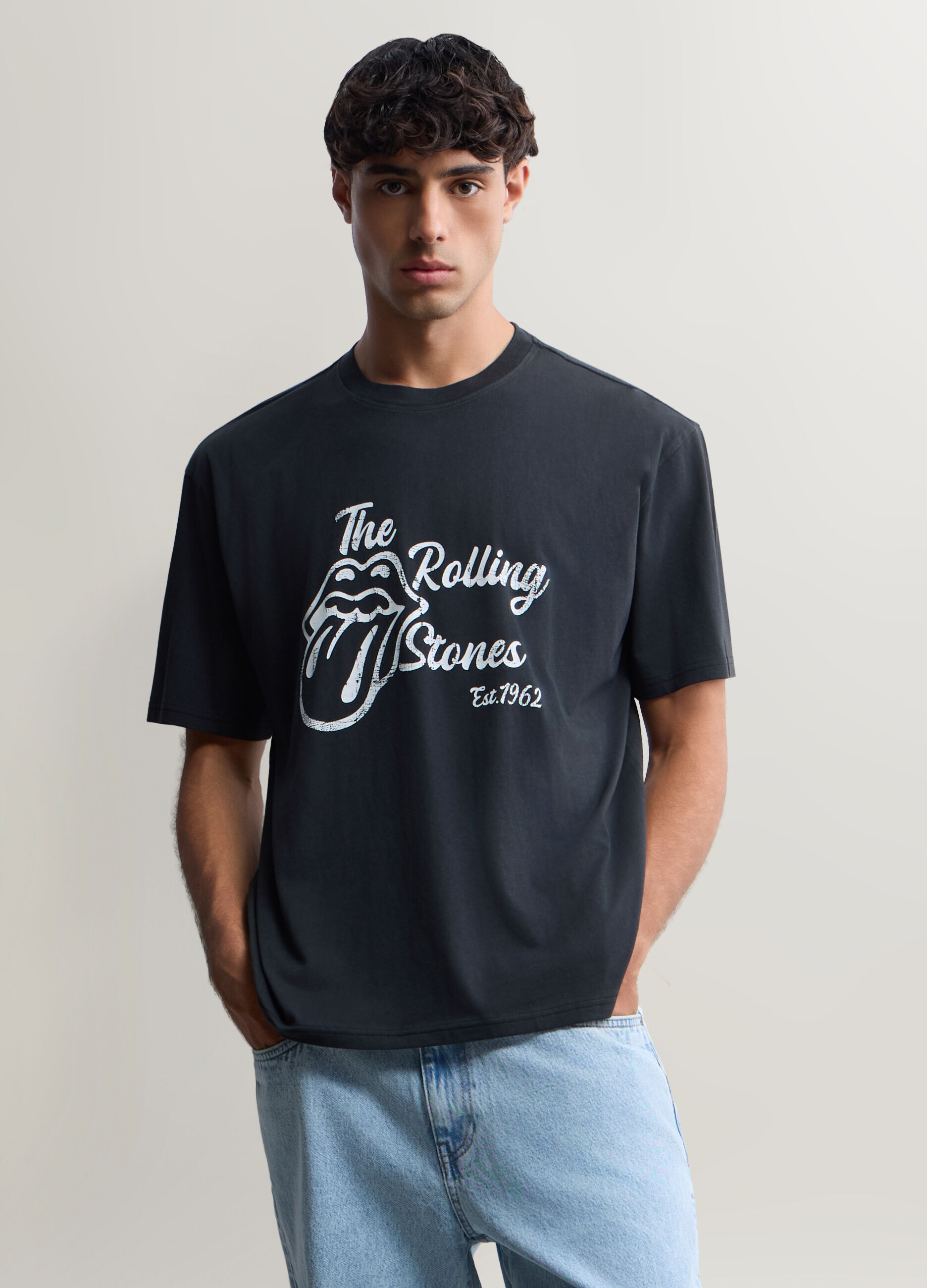 T-shirt girocollo in cotone con stampa Rolling Stones uomo