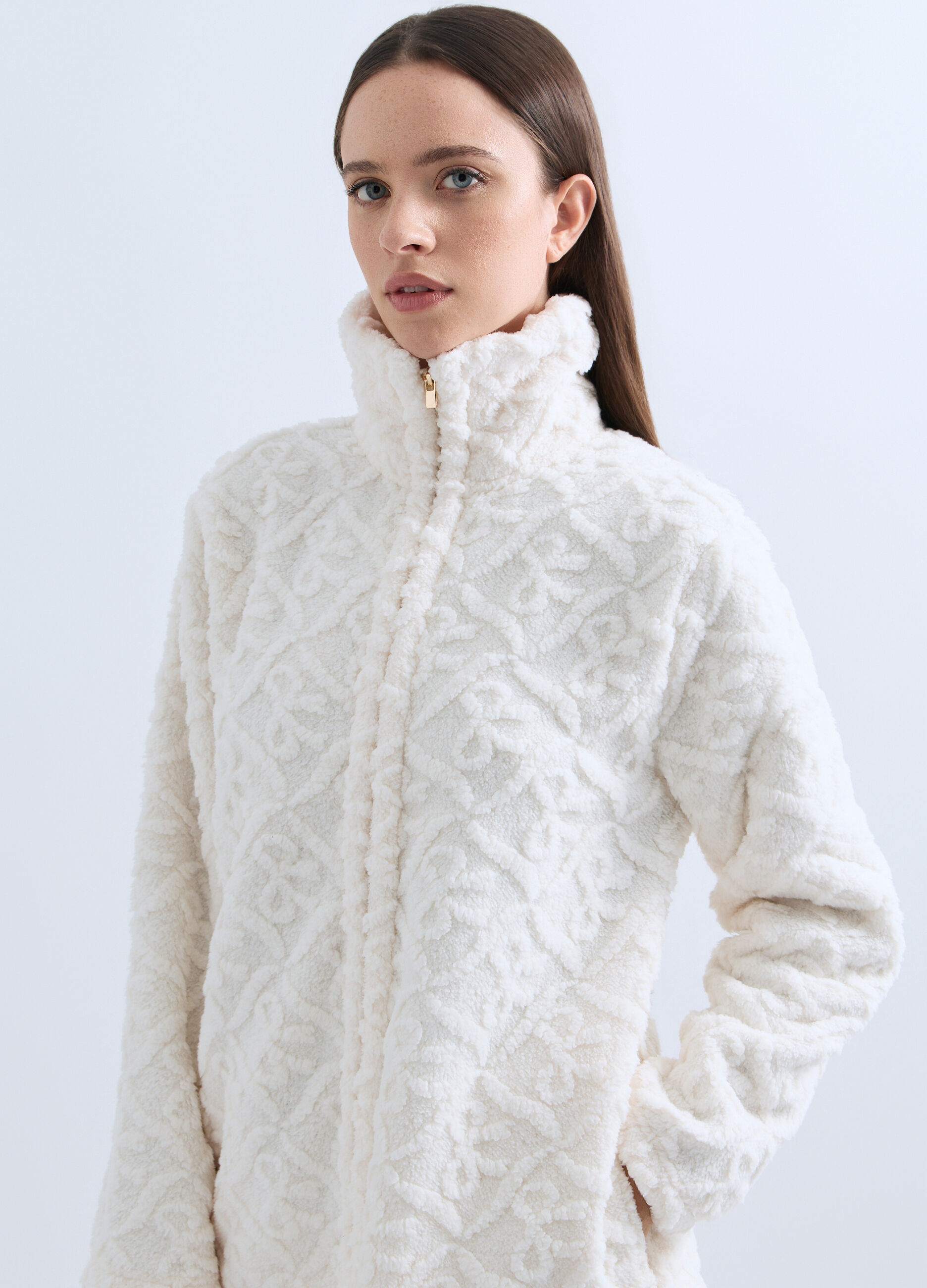 Vestaglia corta in eco fur donna_2