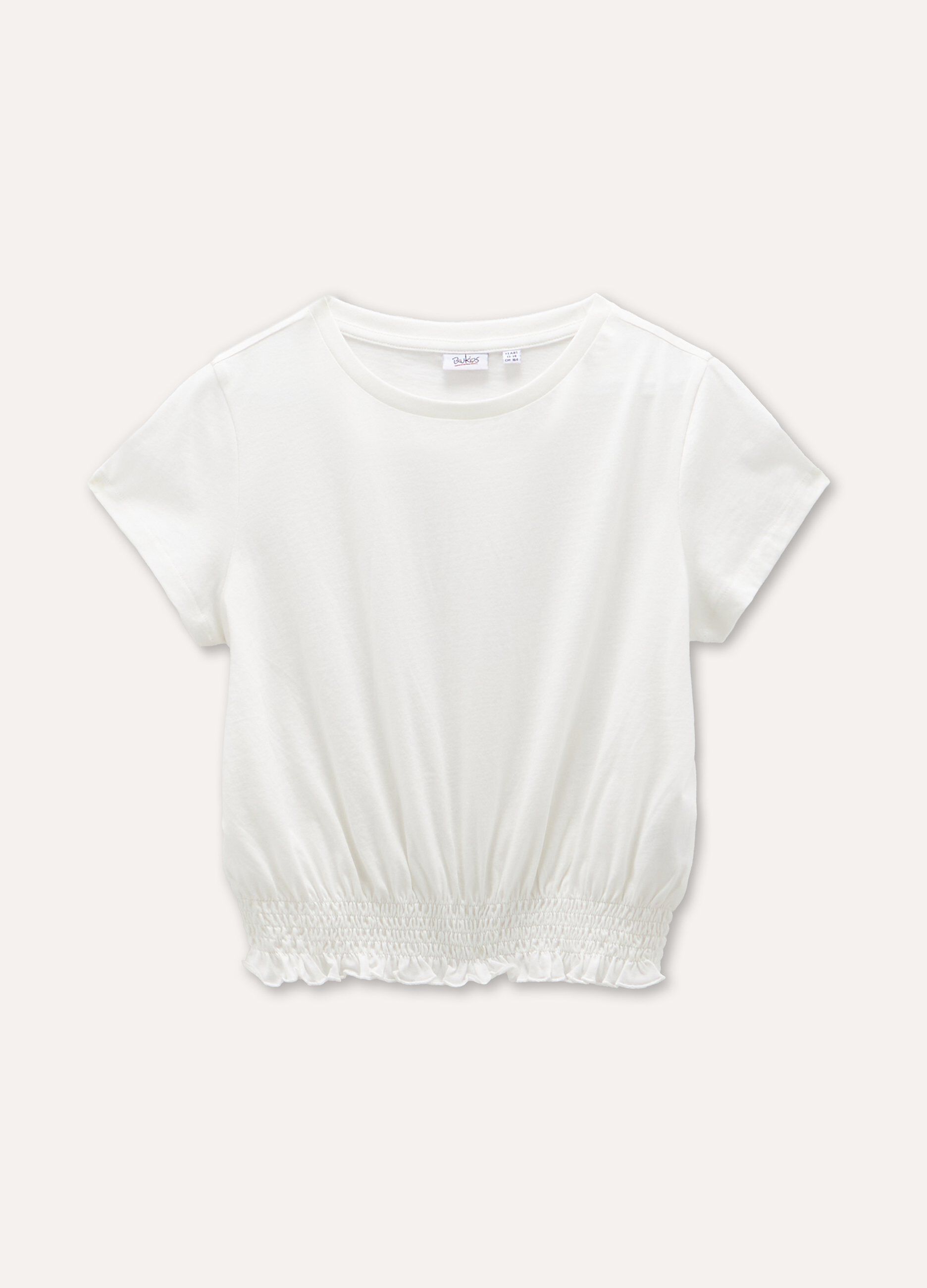 T-shirt in puro cotone con punto smock ragazza_0