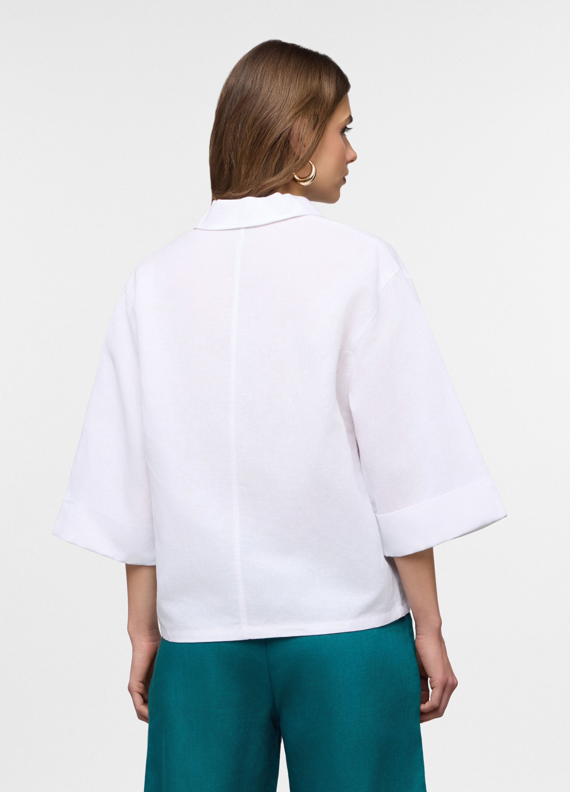 Blusa fit over con scollo a V misto lino donna_1