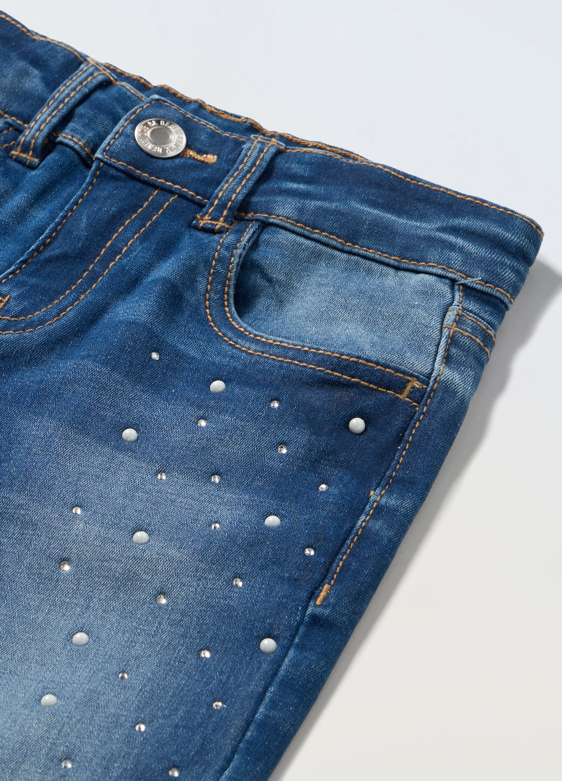 Jeans in denim stretch con strass bambina_1