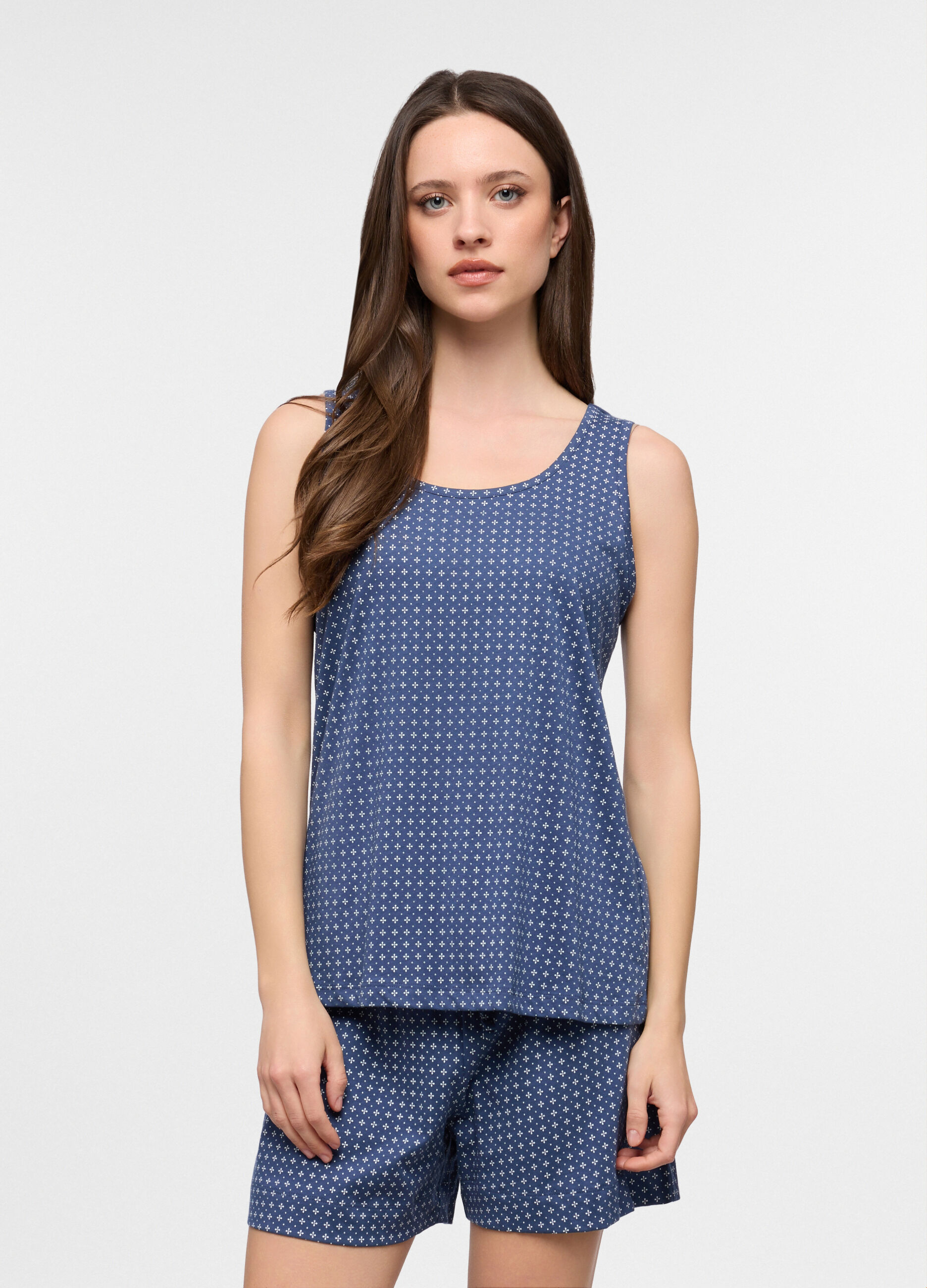 Top pigiama smanicato in puro cotone donna_0