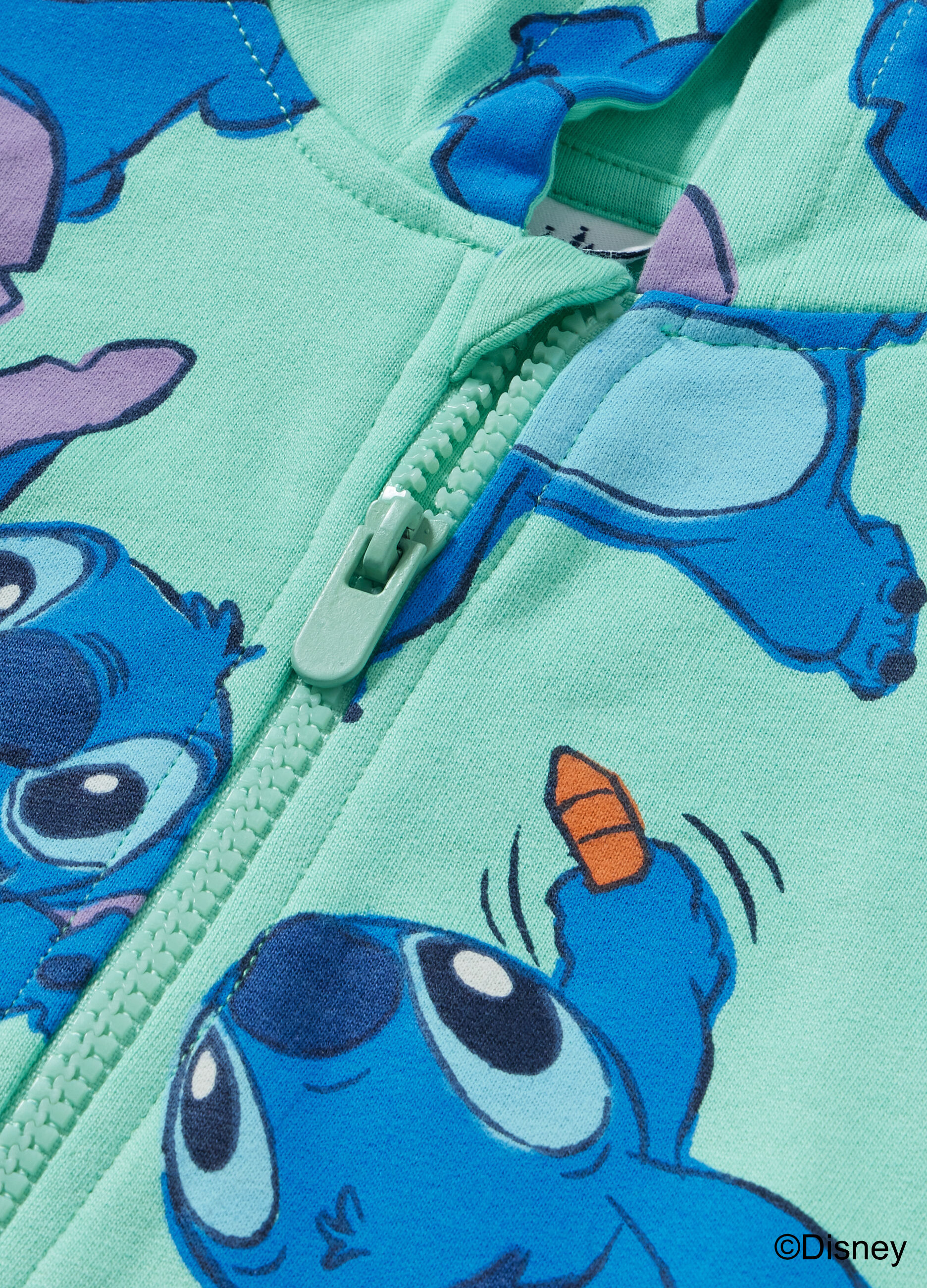 Felpa Stitch con zip e cappuccio in puro cotone_1