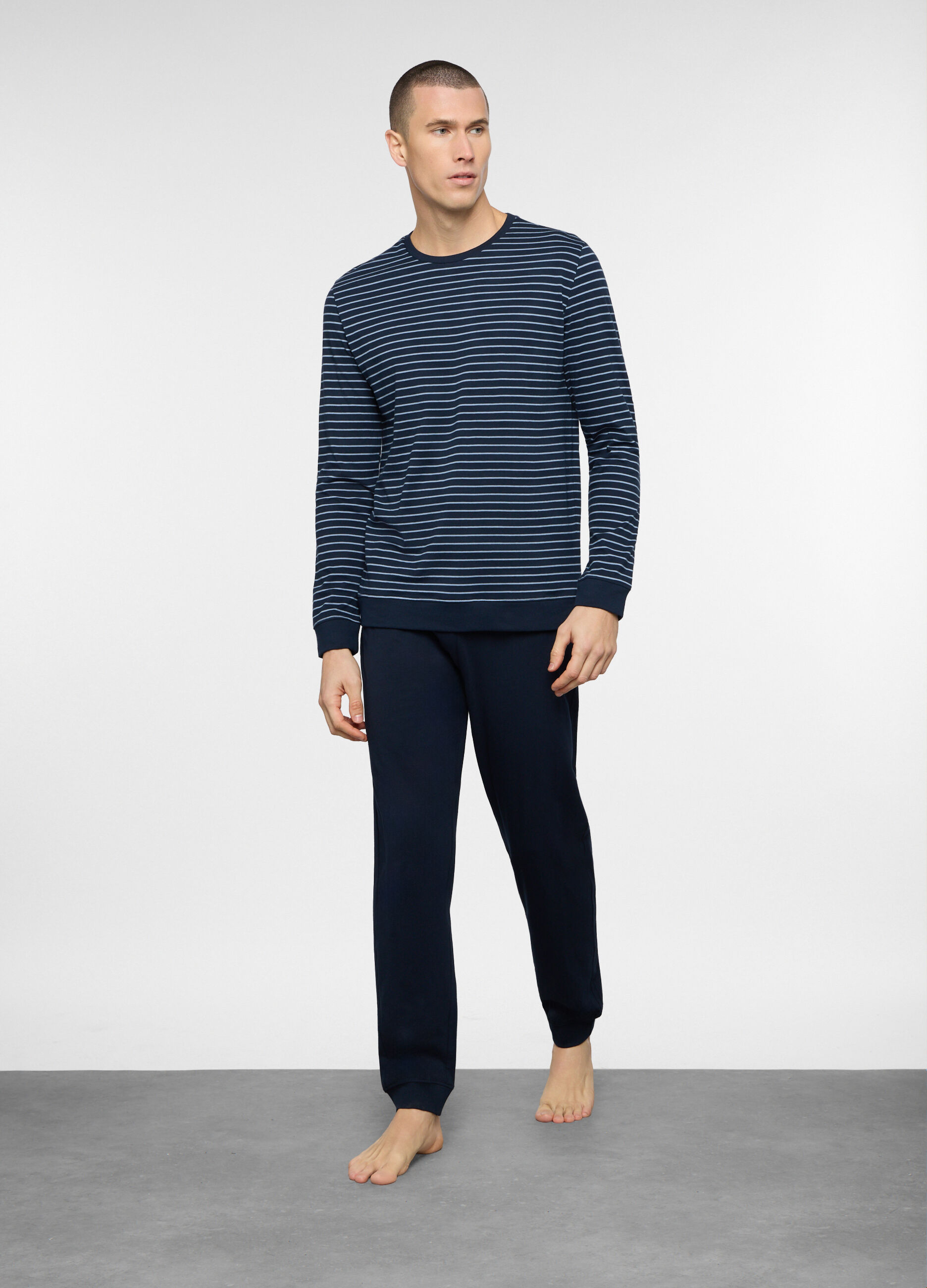 Pigiama lungo in cotone a righe uomo_0