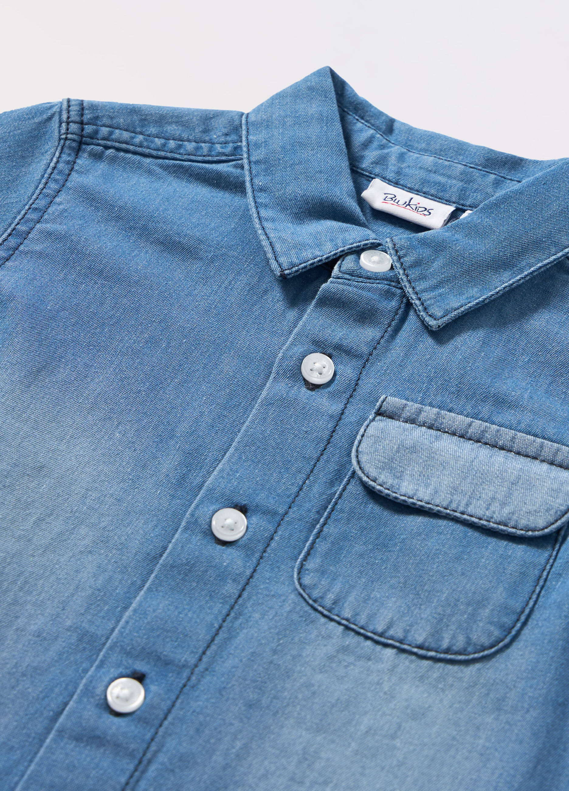 Camicia in denim di puro cotone neonato_1
