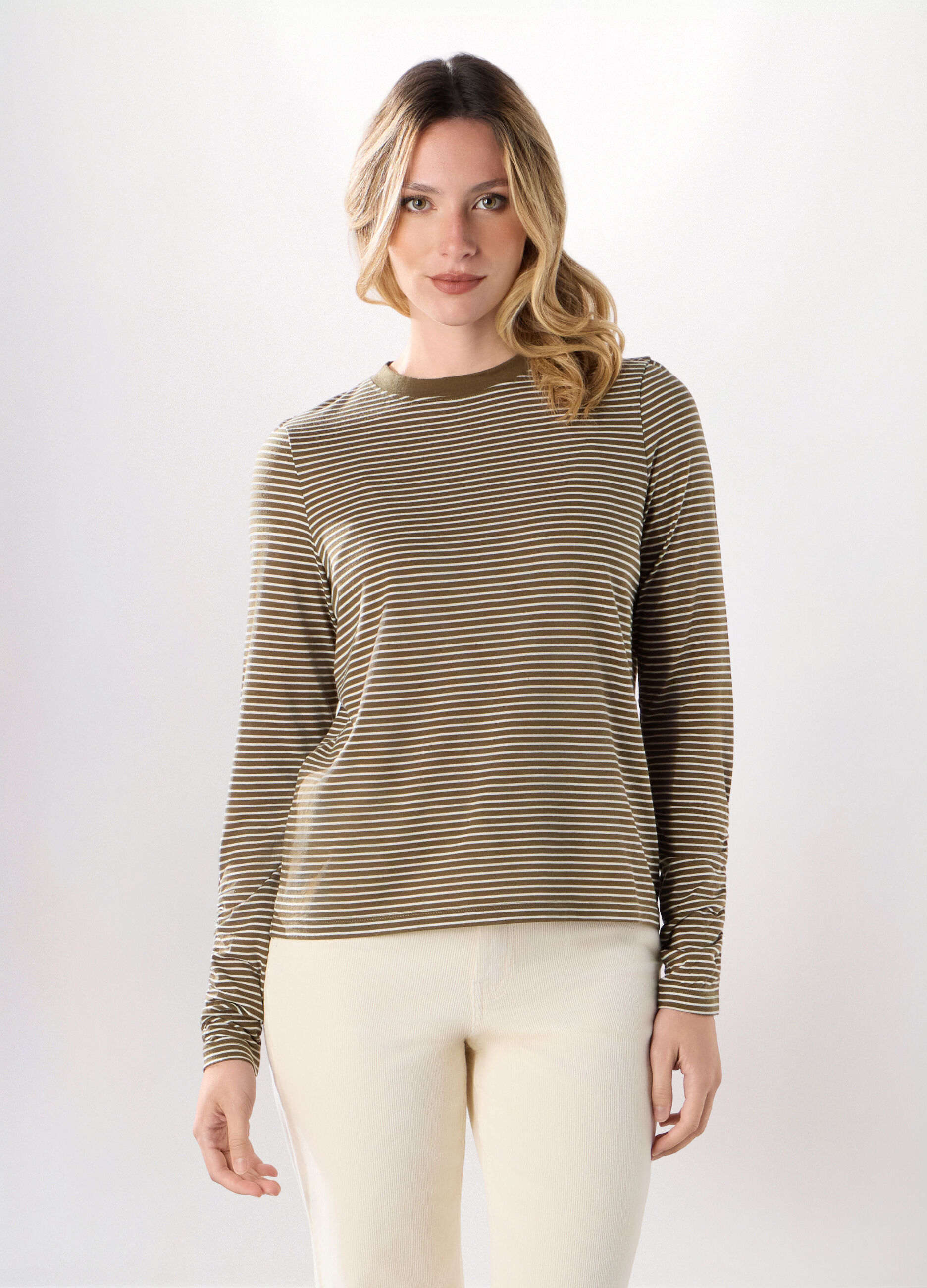 T-shirt misto viscosa a righe donna_0