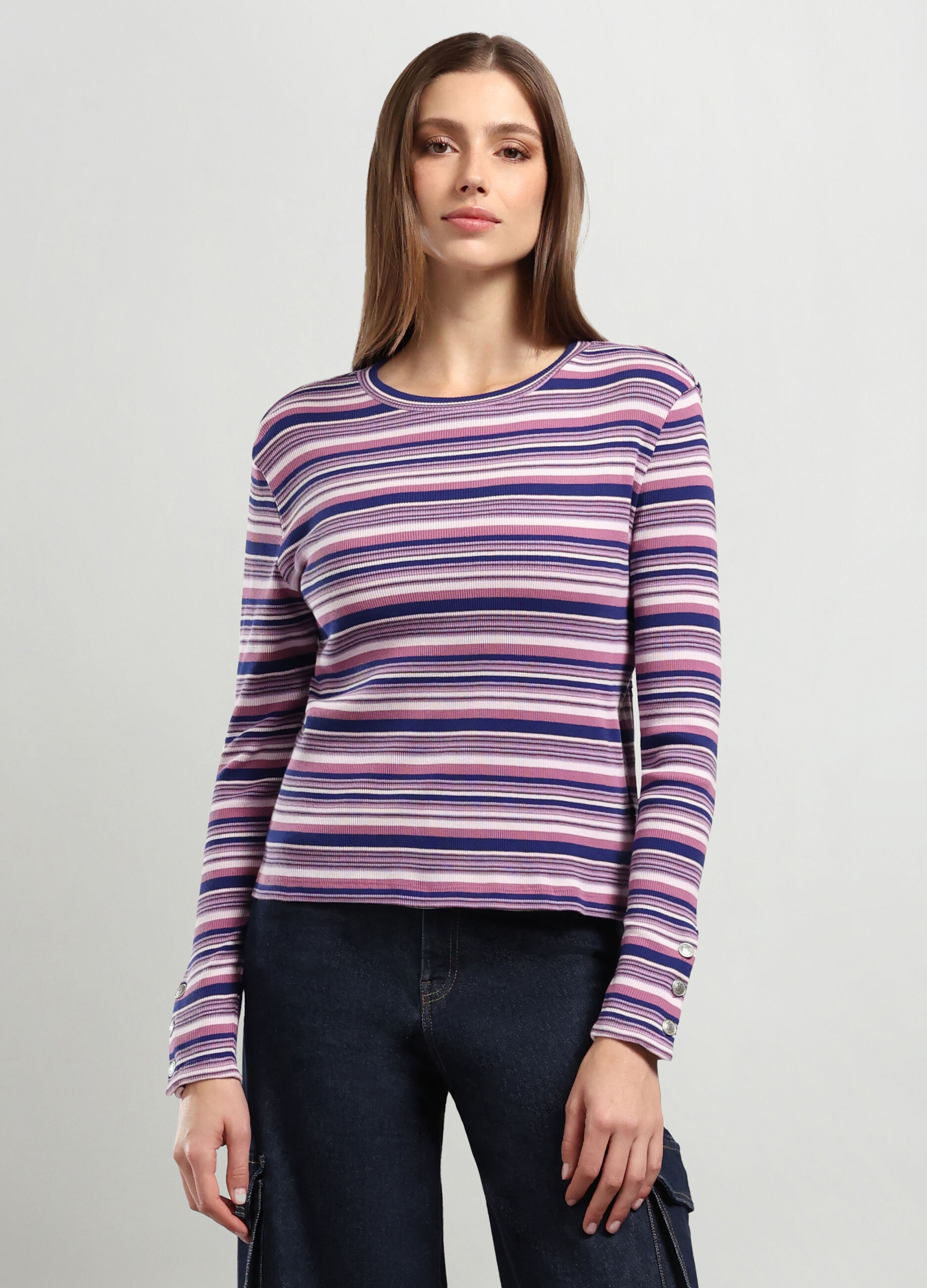 T-shirt in costina di puro cotone donna_0