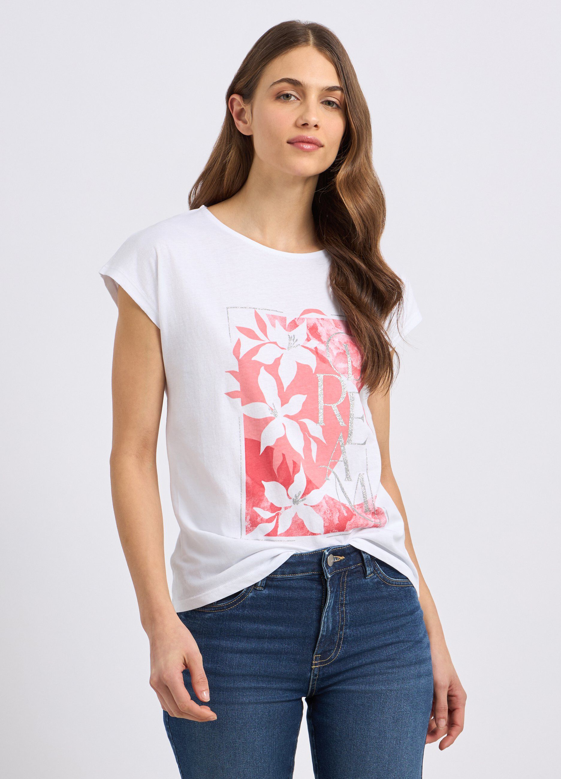 T-shirt in puro cotone con stampa donna_0
