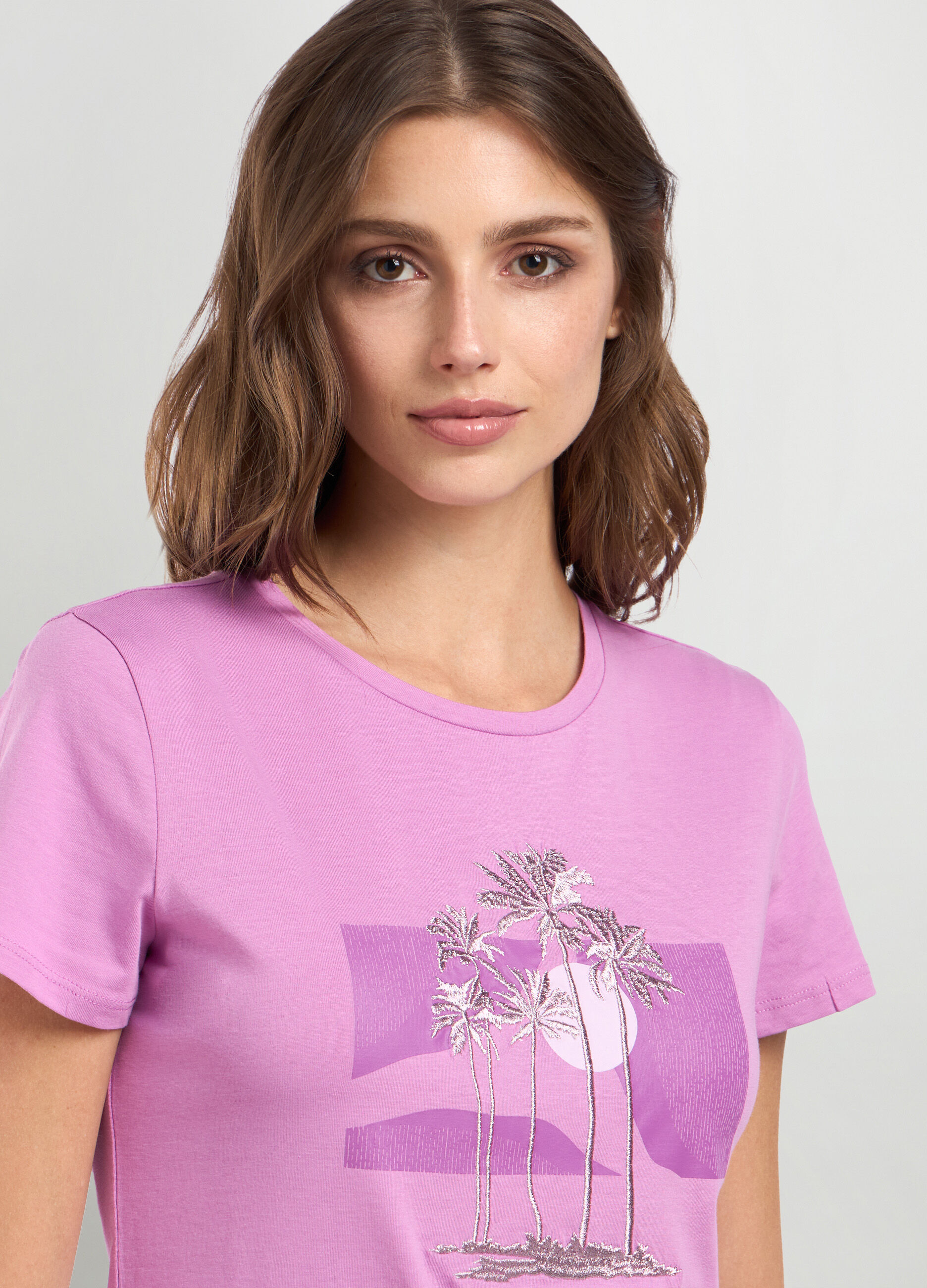 T-shirt in jersey di puro cotone con ricamo donna_2