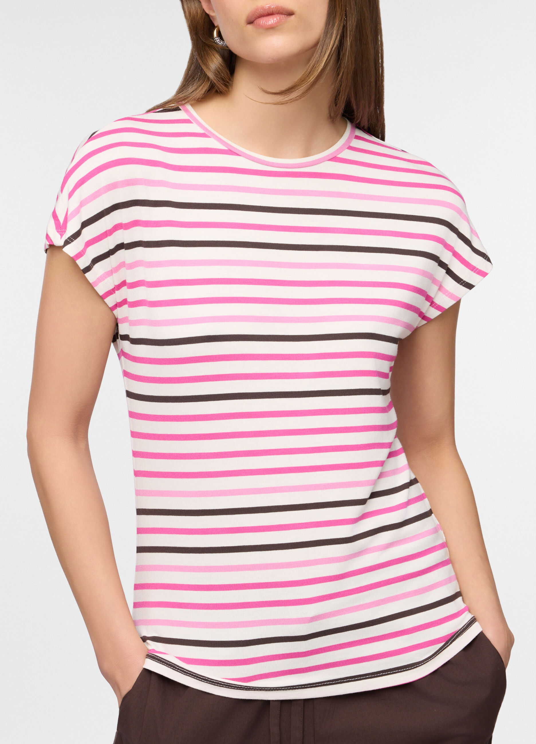 T-shirt a girocollo fit regular in viscosa stretch a righe donna_2