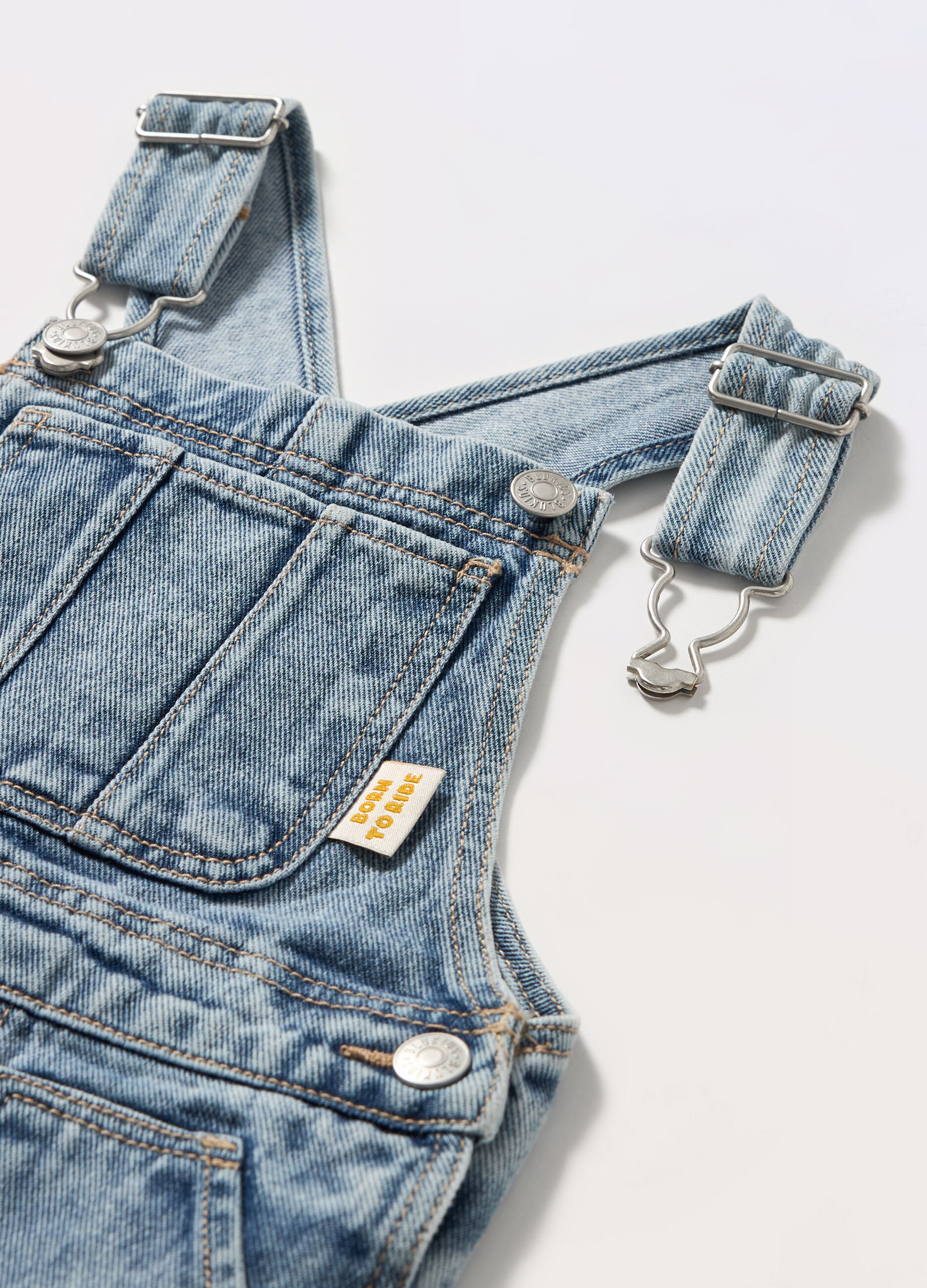 Salopette in denim di puro cotone neonato_1