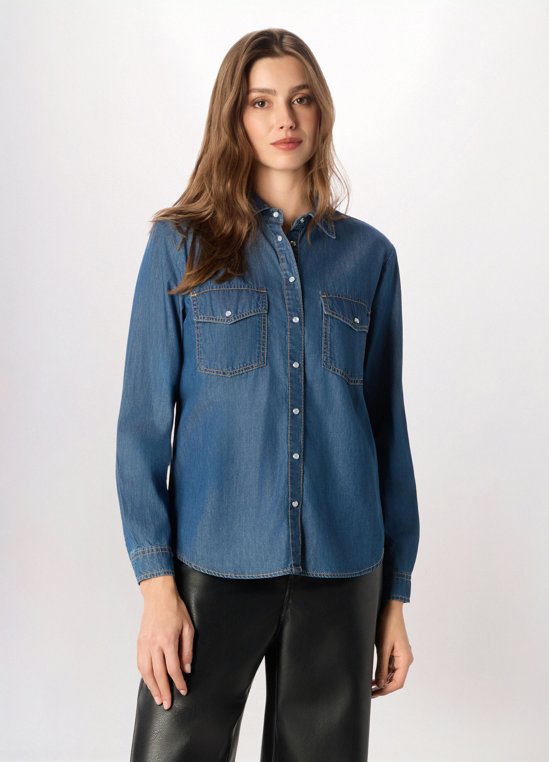 Camicia in denim di puro cotone donna_0