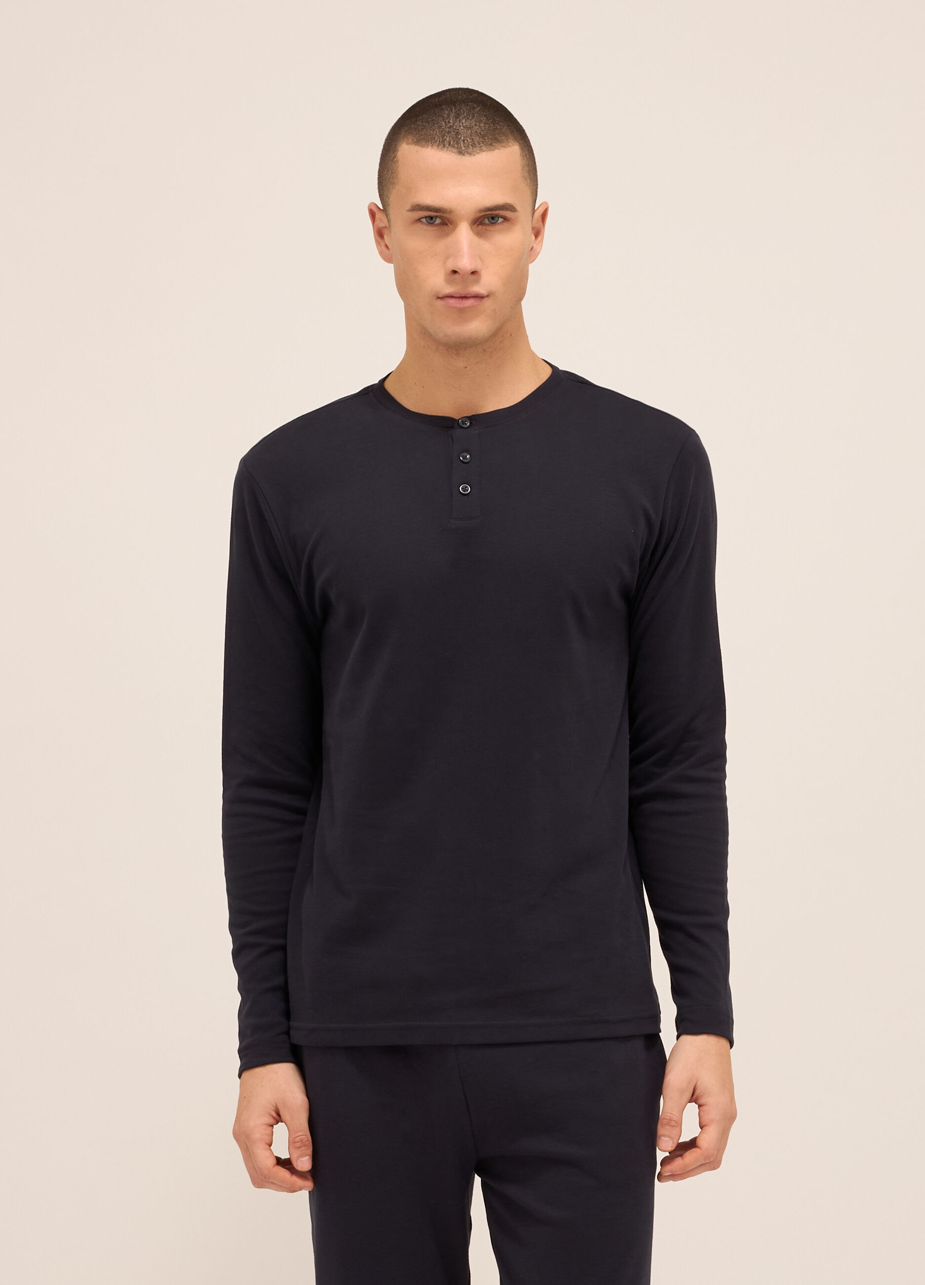 Maglia del pigiama a serafino in puro cotone uomo_0