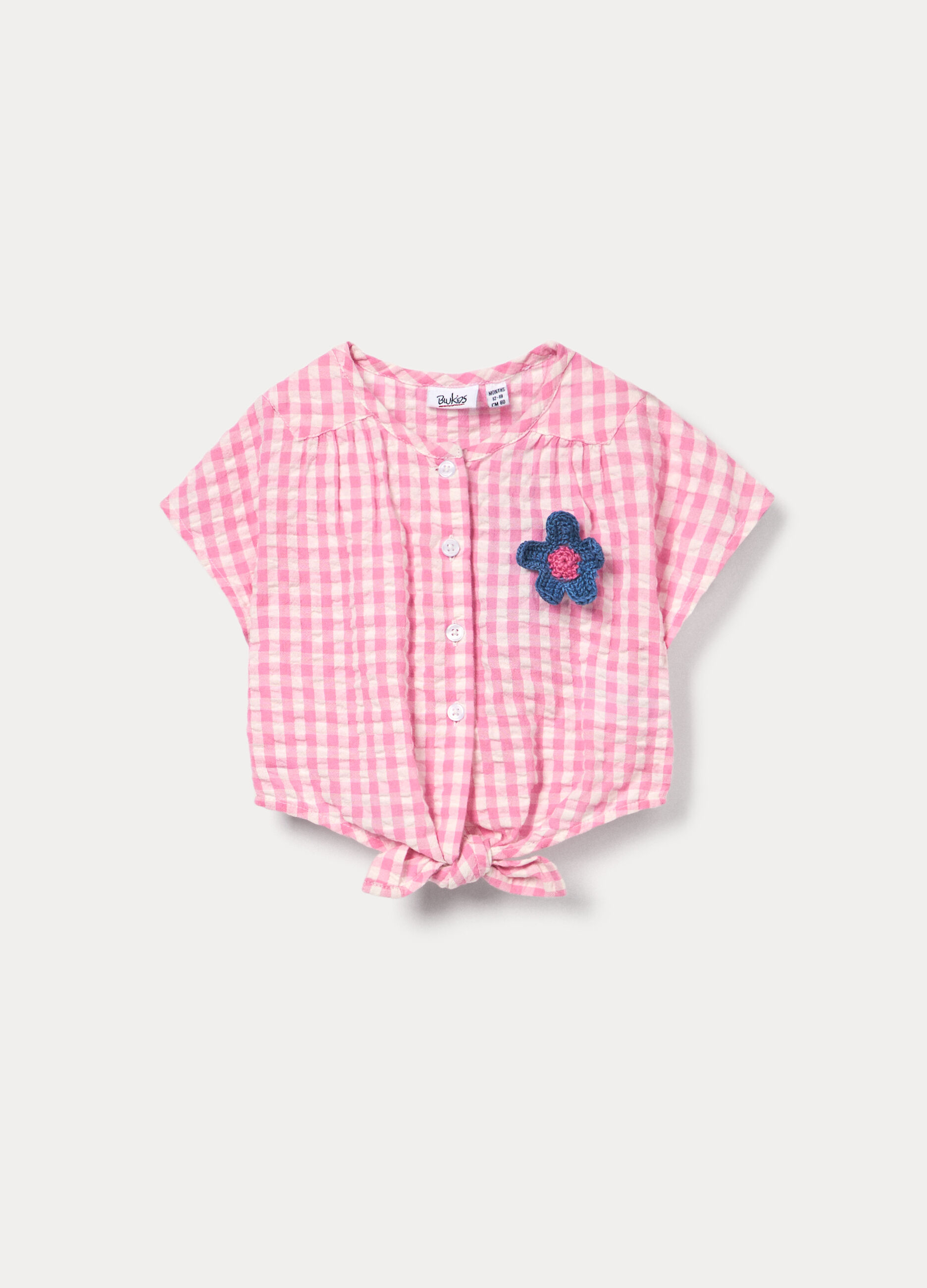Camicia cropped in puro cotone seersucker bimba_0