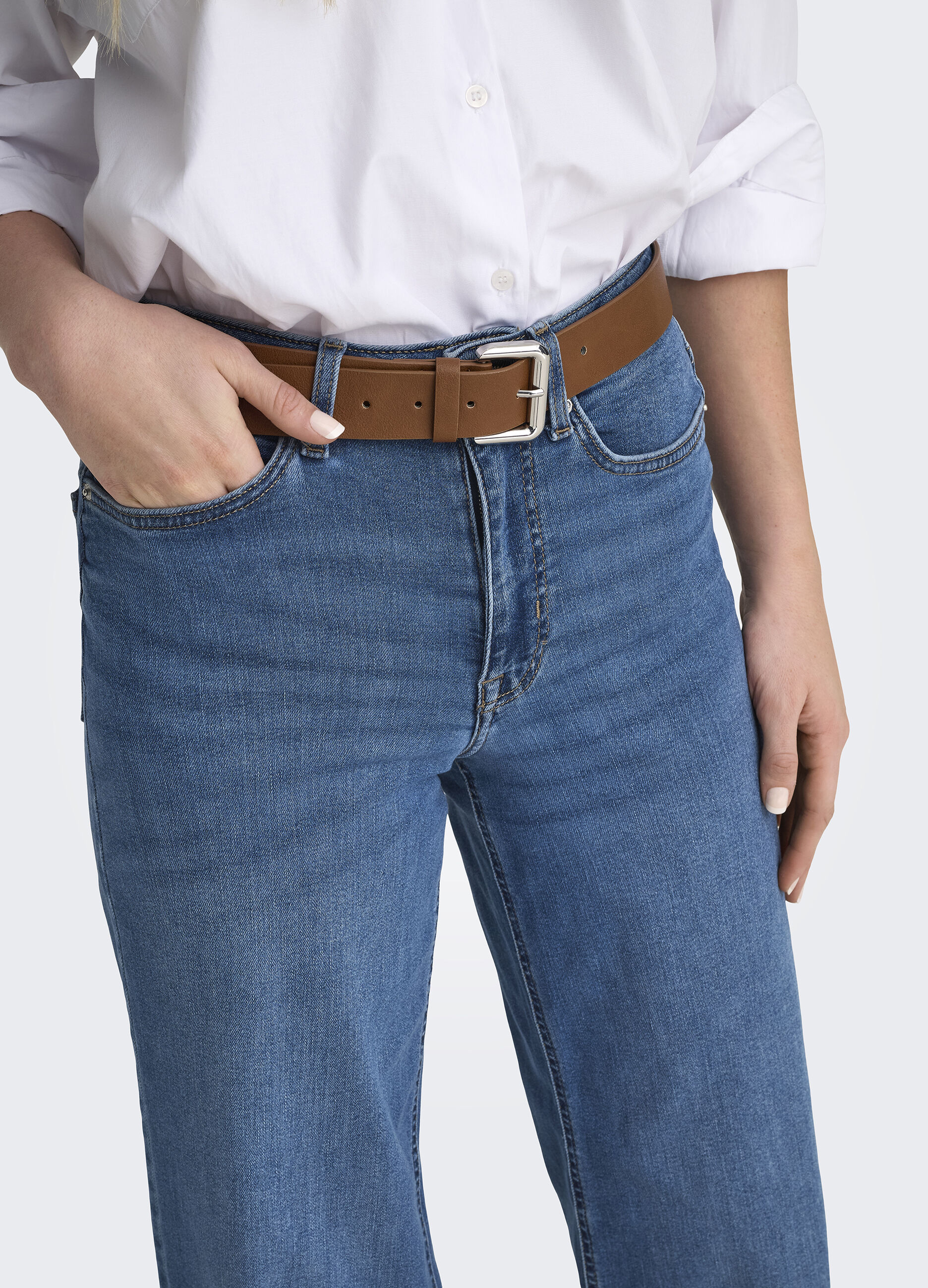 Pantaloni wide leg in denim donna_3