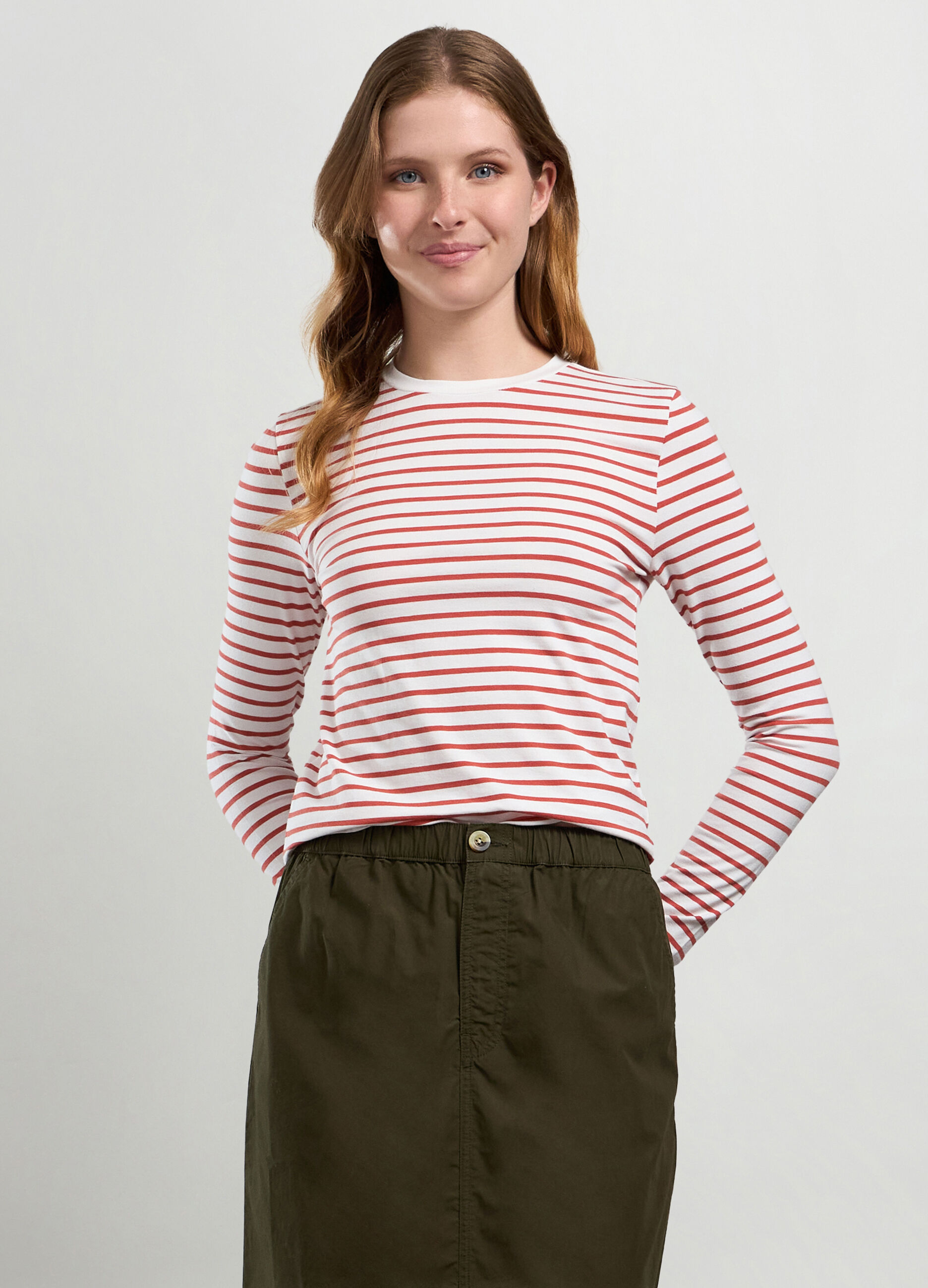 T-shirt a righe in puro cotone donna_0