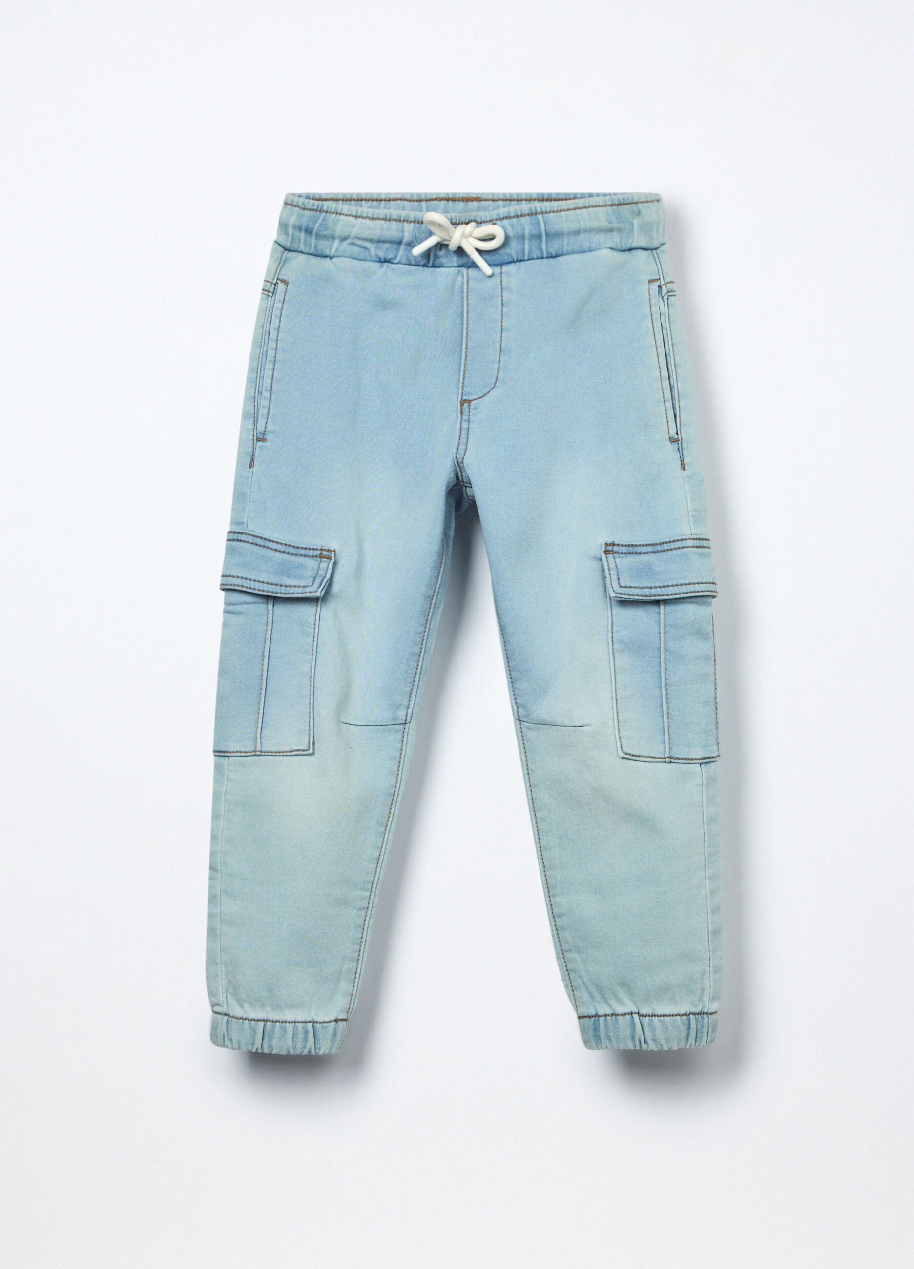 Jeans cargo pullo on in denim mercerizzato bambino_0