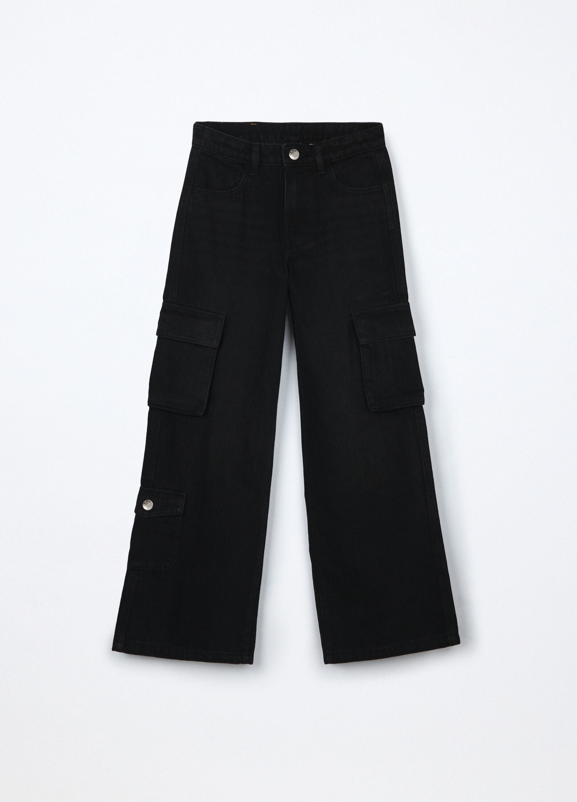 Pantaloni cargo wide leg in denim ragazza_0