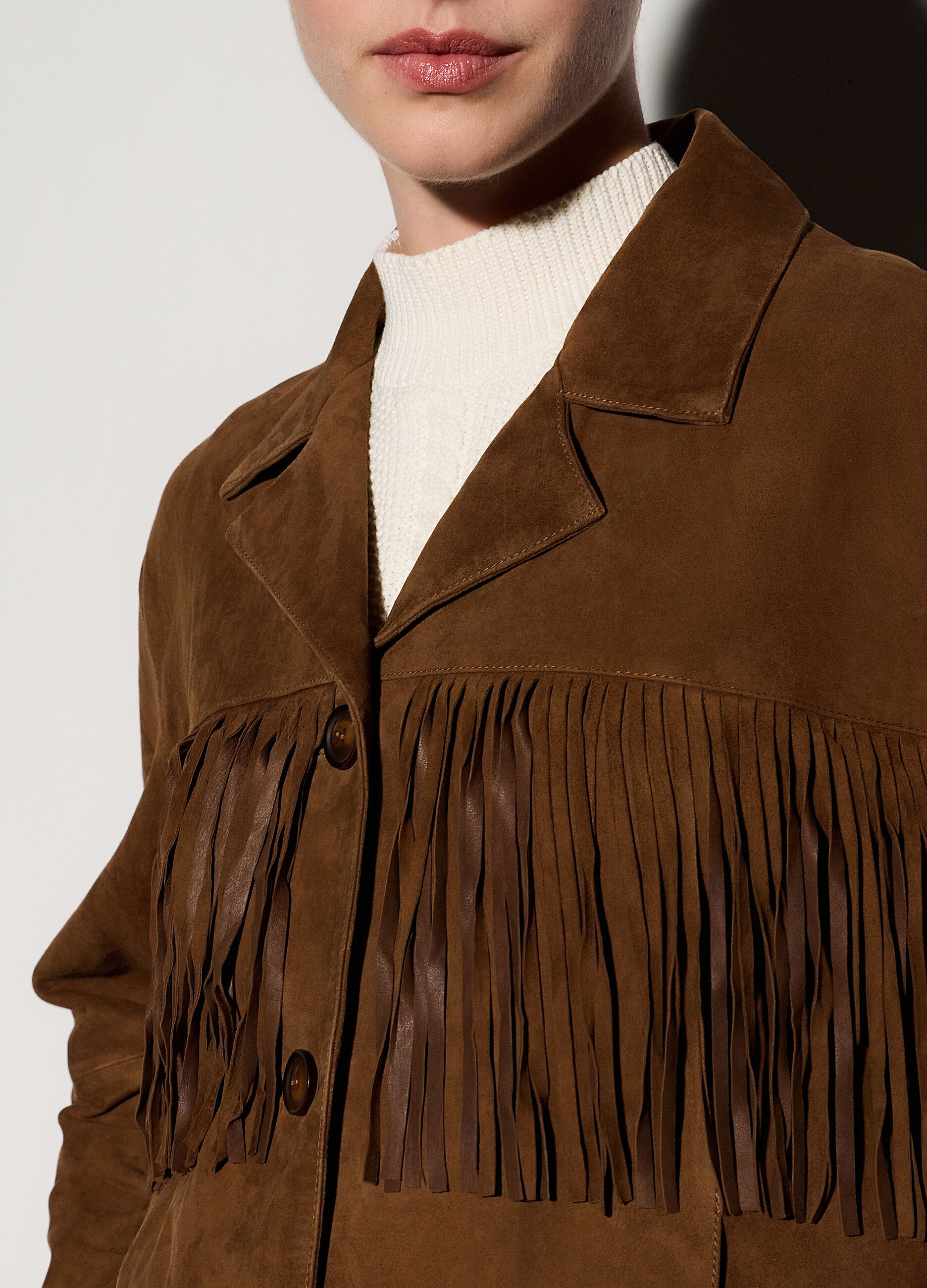 Giacca in vera pelle scamosciata con frange donna_3