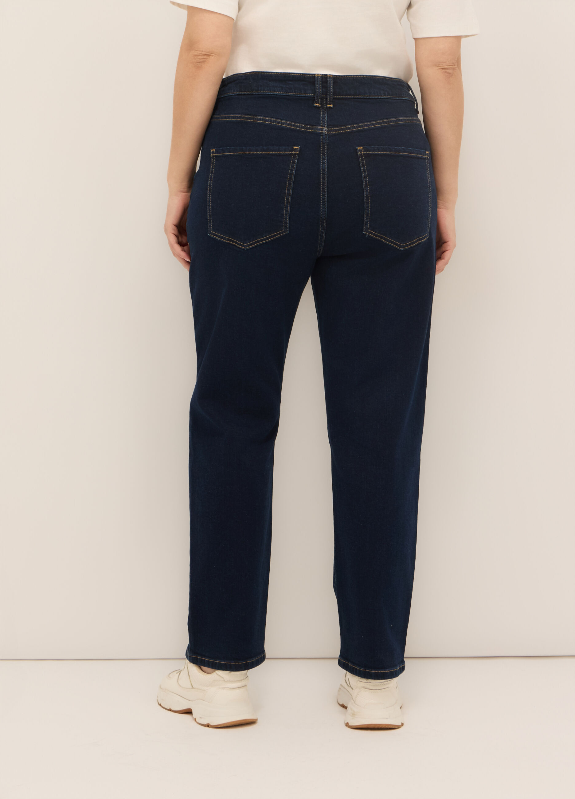 Pantaloni in denim di cotone stretch donna curvy_1