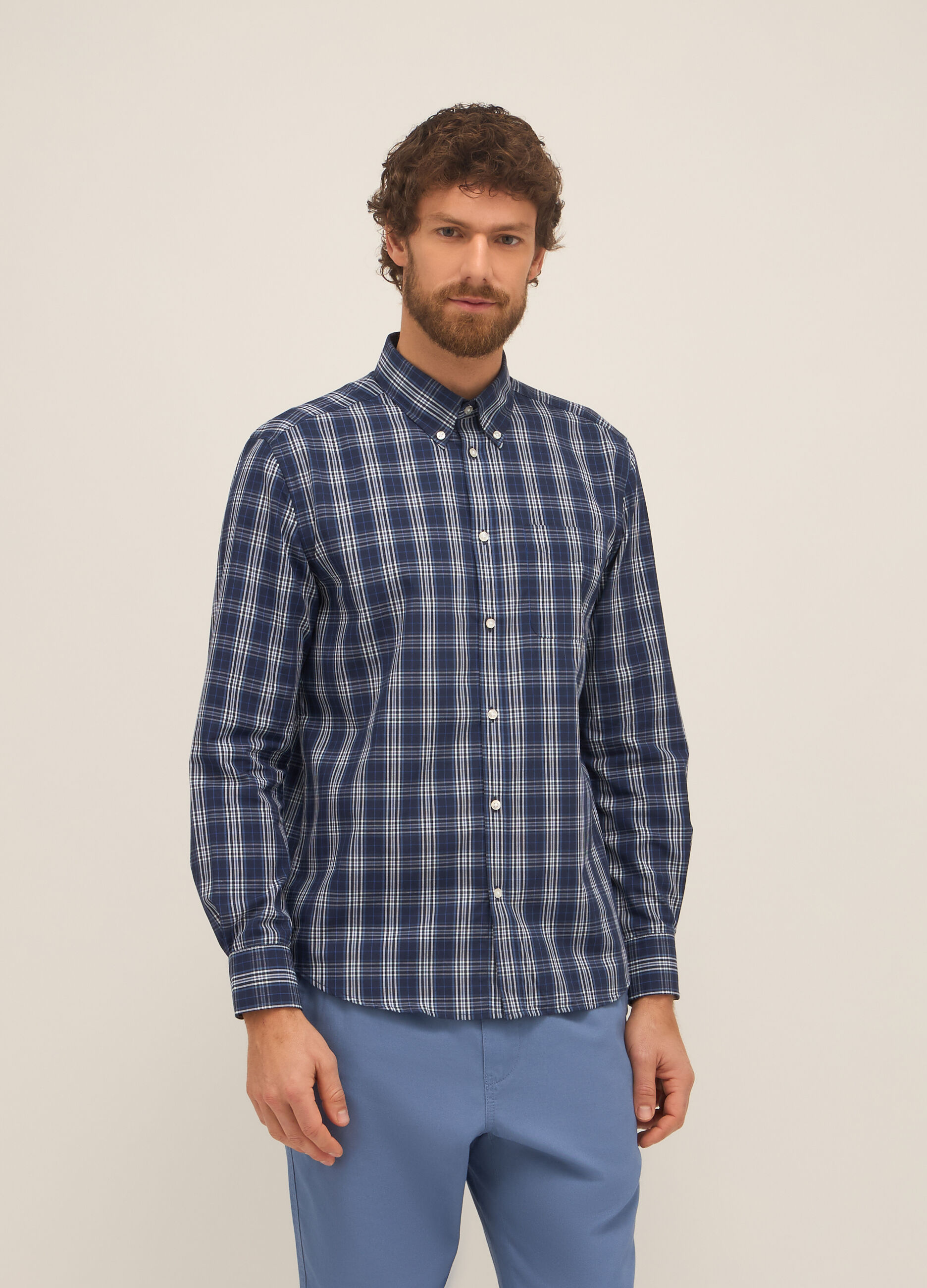 Camicia regular fit button-down in misto cotone uomo