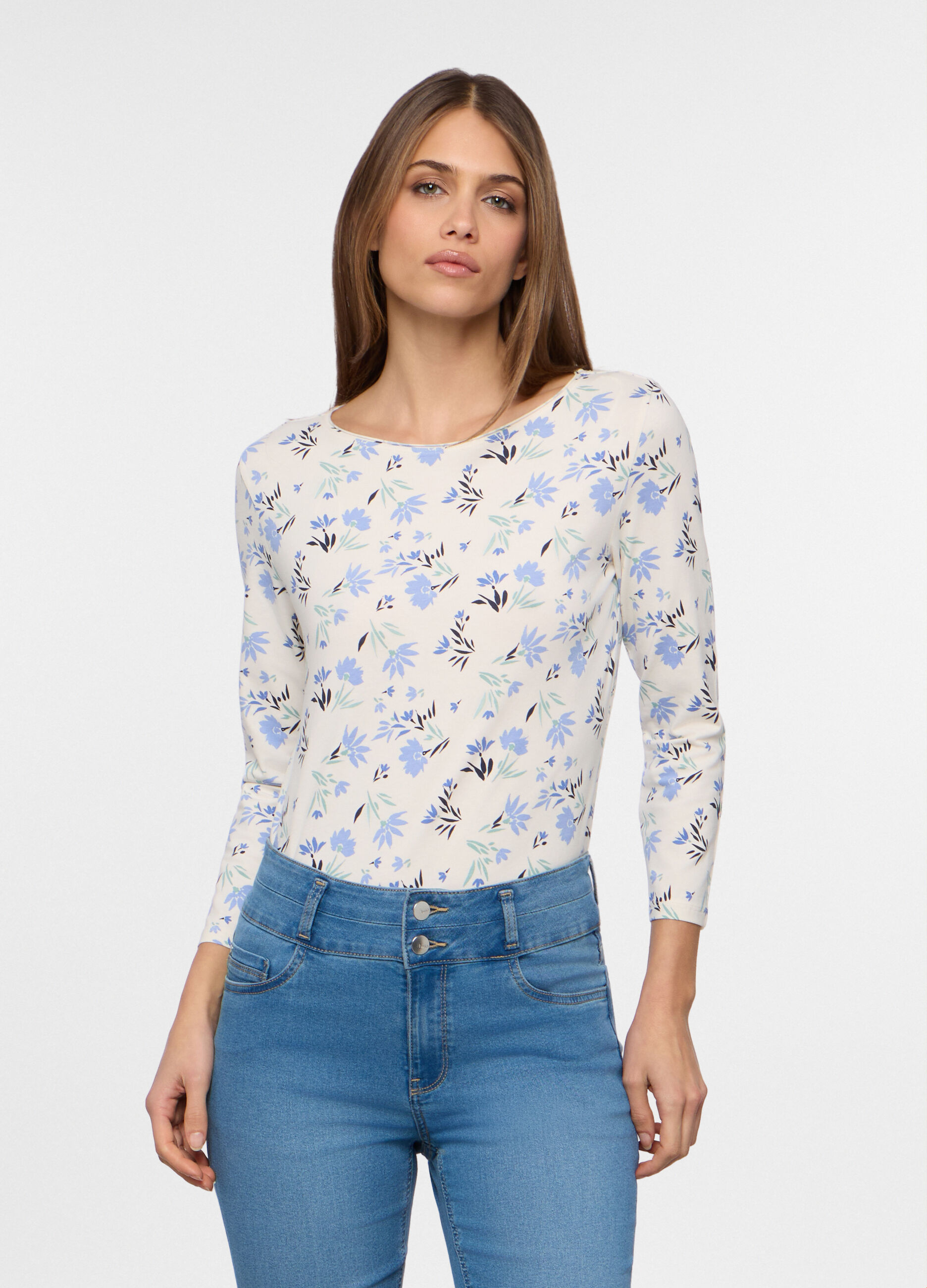 T-shirt con scollo rotondo stretch donna_0