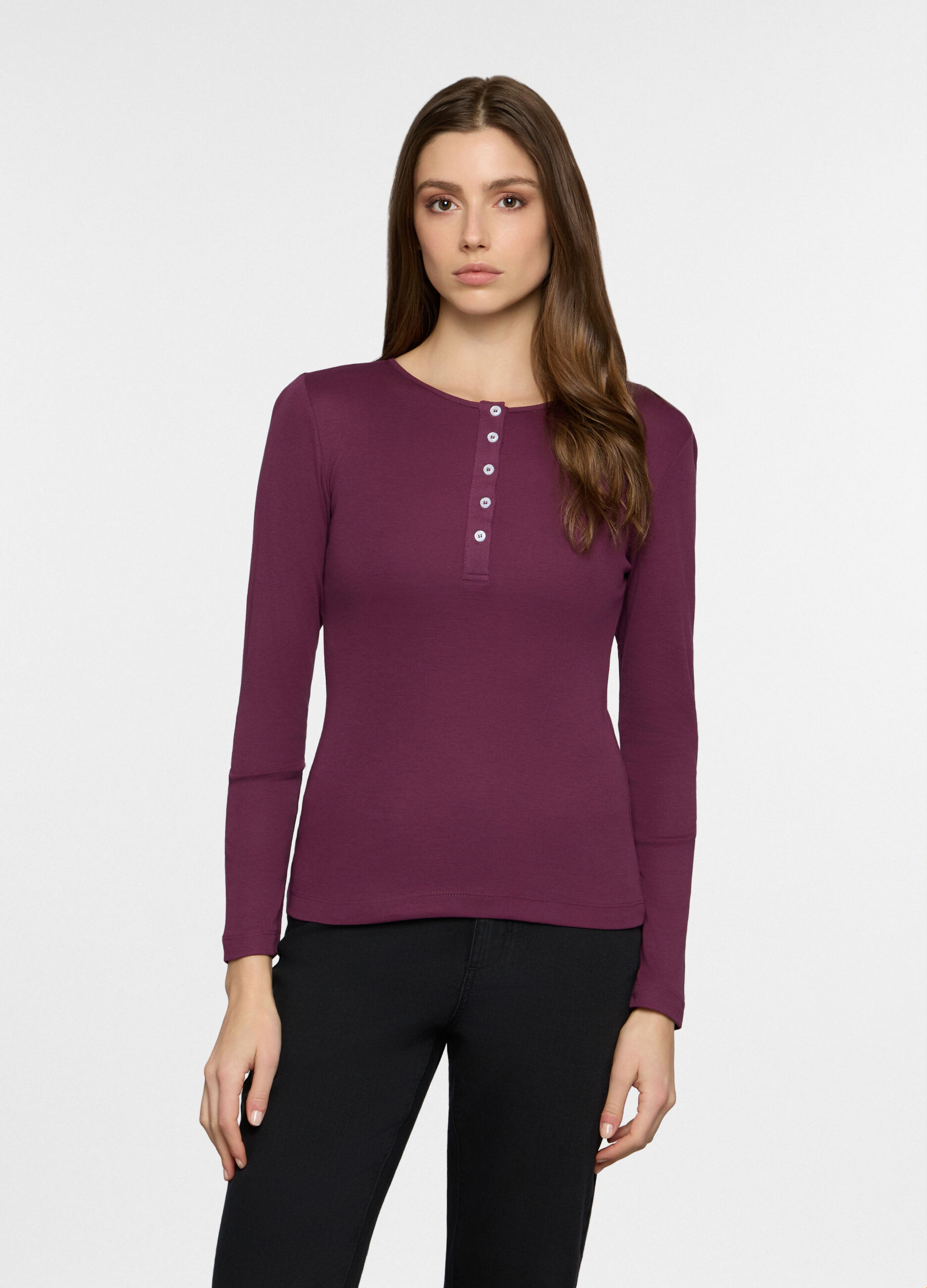 T-shirt girocollo in costina donna_0