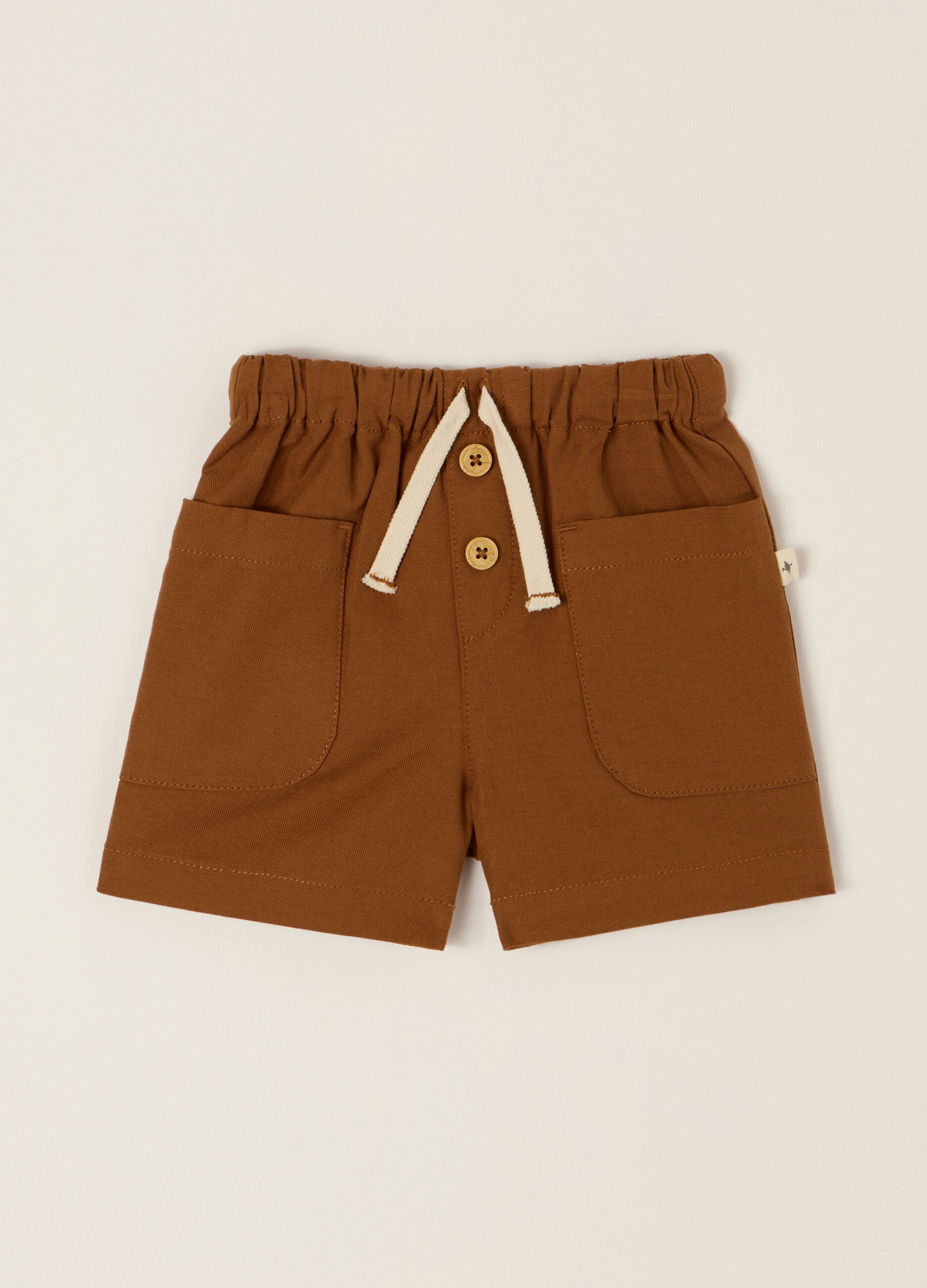 Short marrone in misto cotone e lino_0