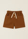 Short marrone in misto cotone e lino con vita elasticizzata regular fit_0