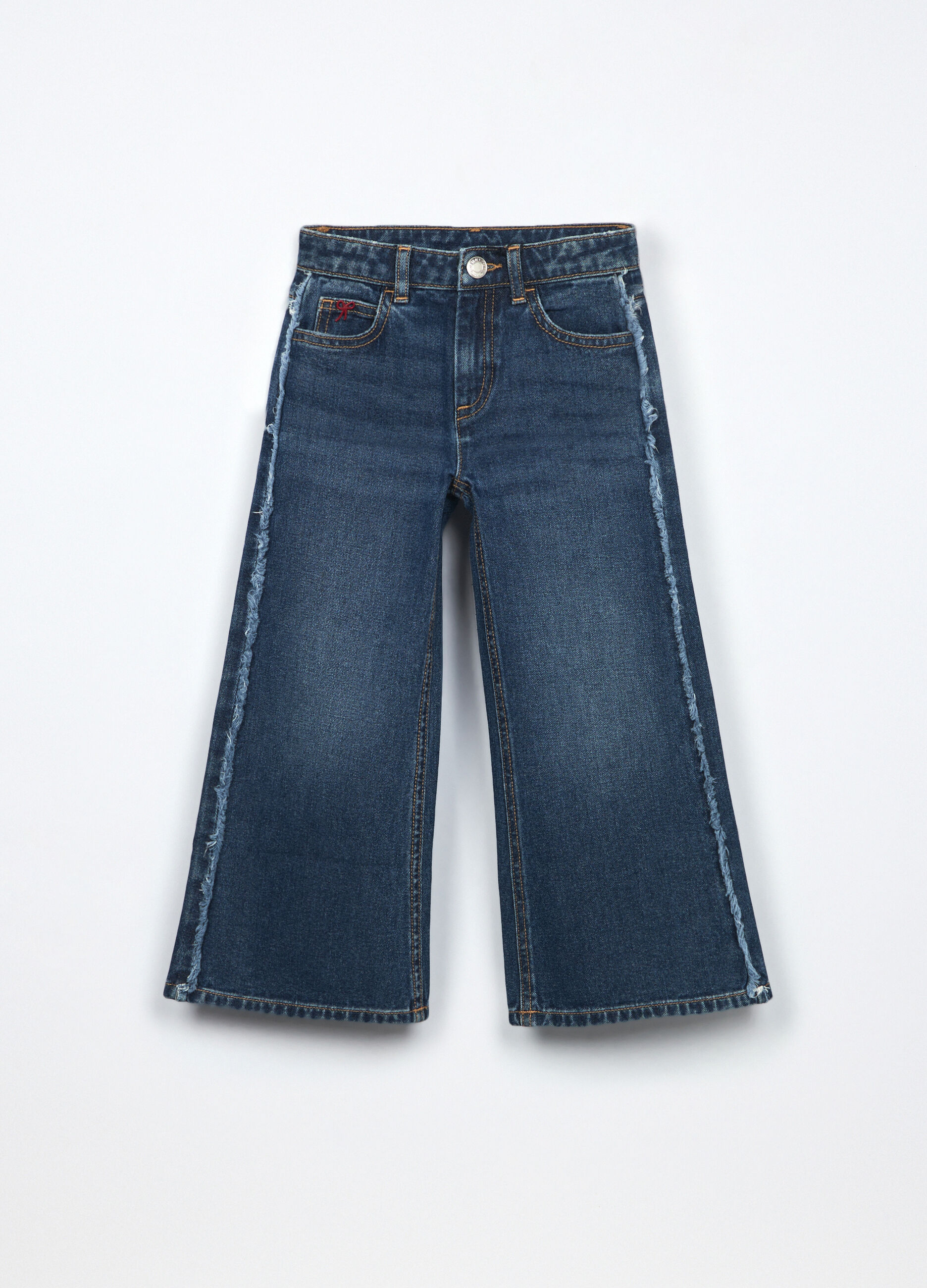 Pantaloni wide leg in denim di puro cotone bambina_0