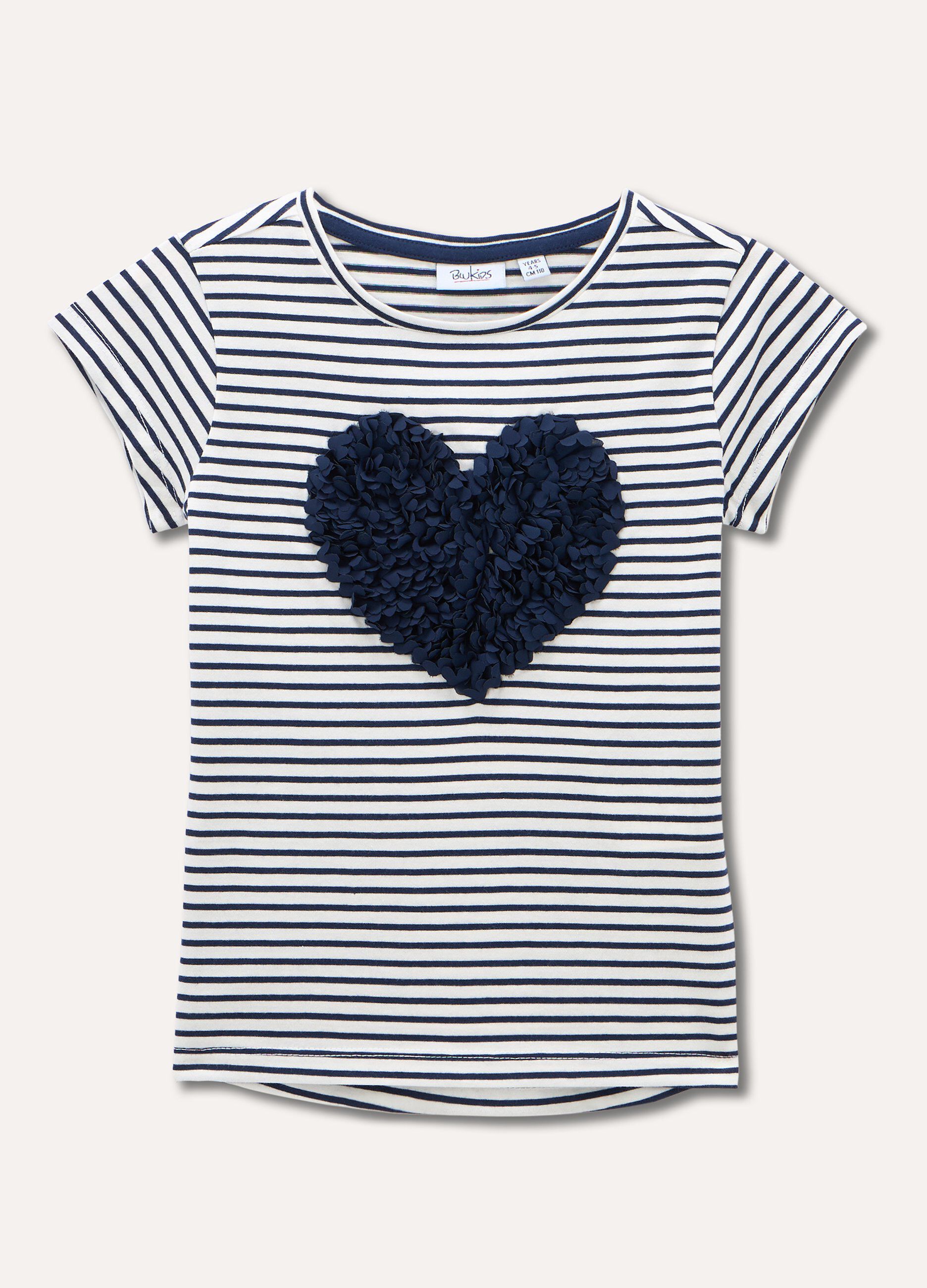 T-shirt rigata in puro cotone con applicazioni bambina_0
