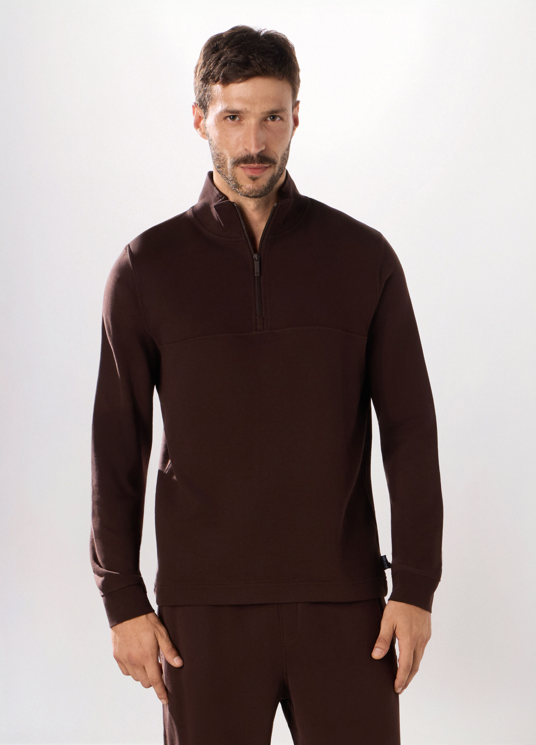 Felpa lupetto con zip in puro cotone uomo_0