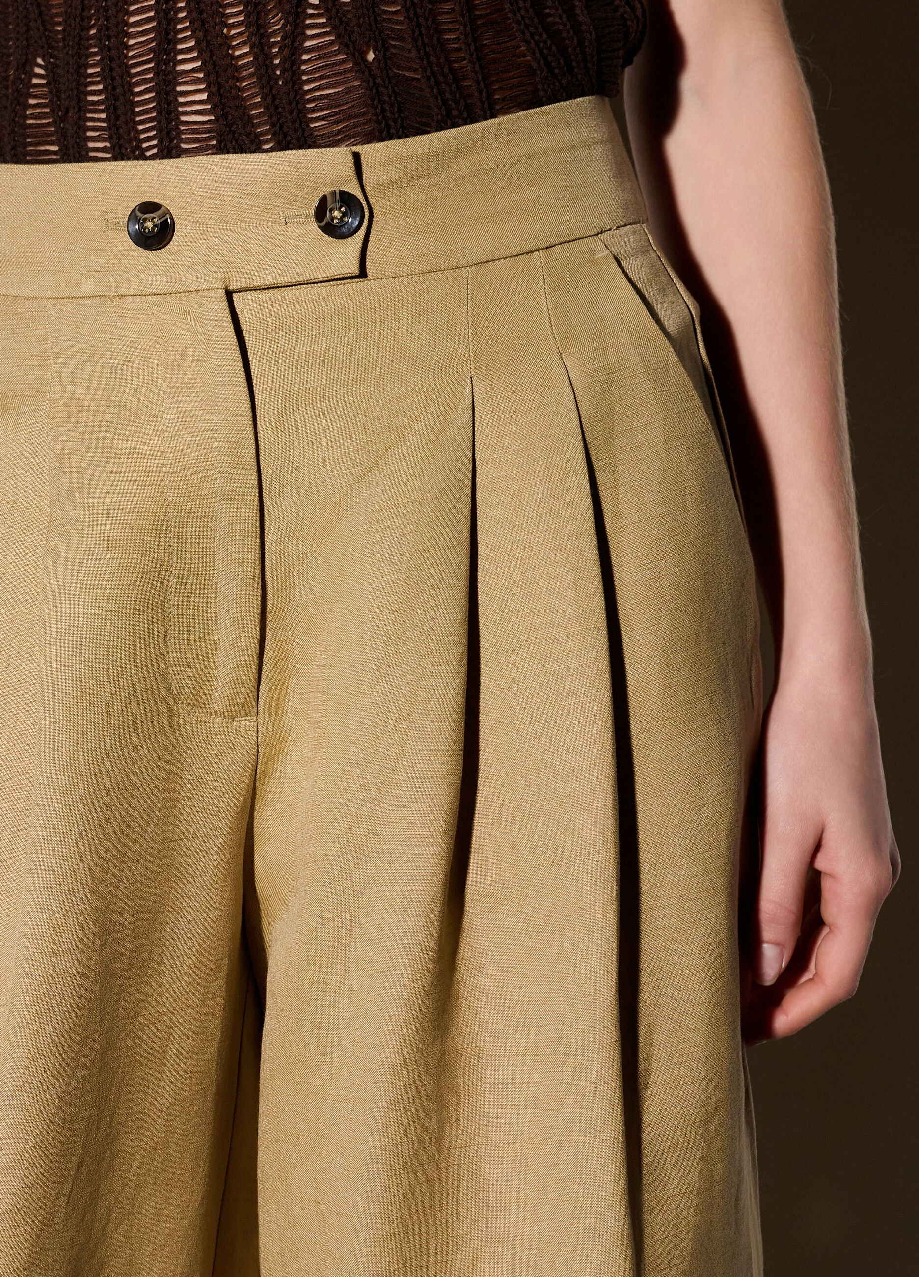 Pantaloni chino regular fit misto lino donna_3